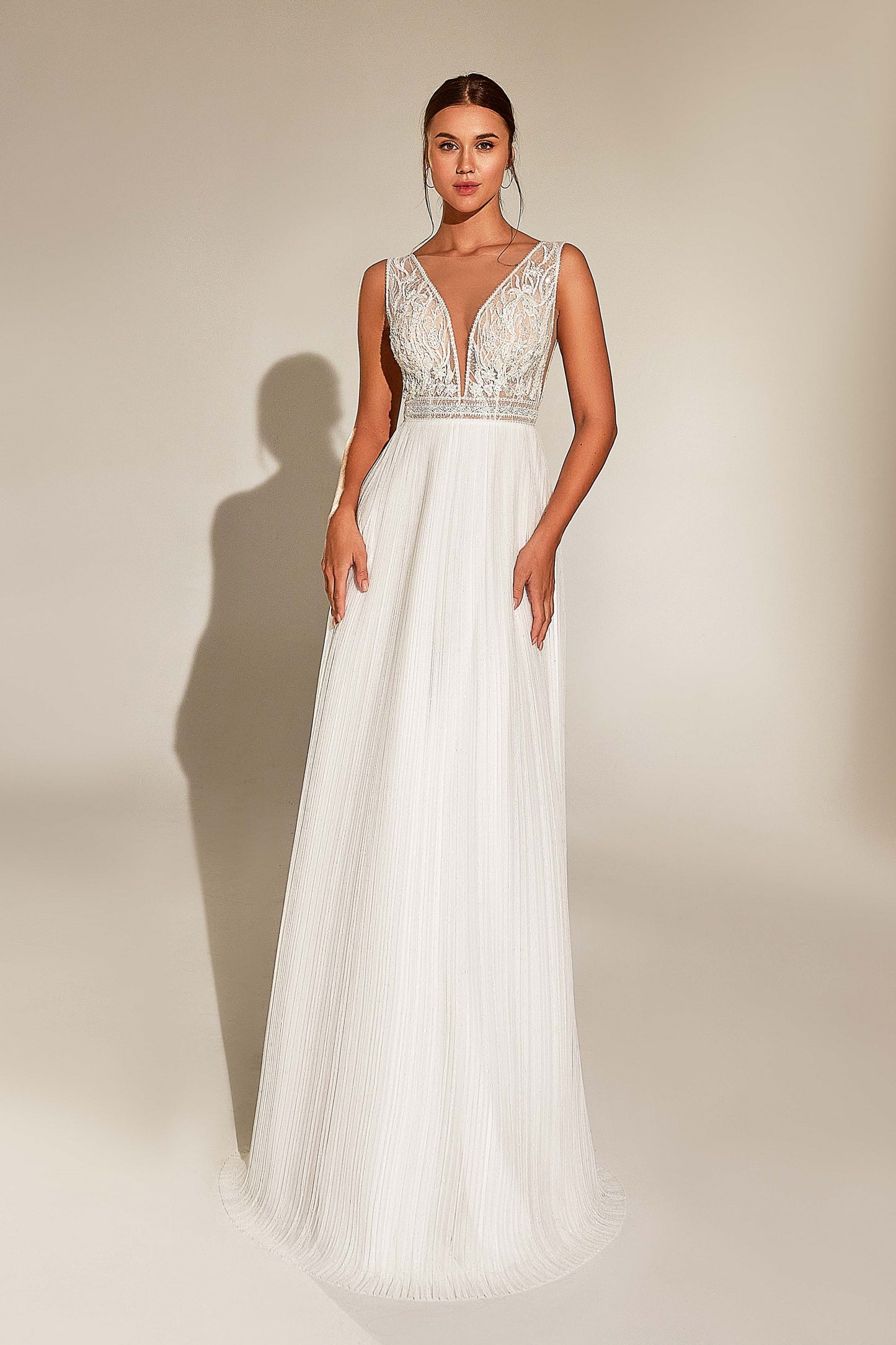 Elegant A-Line V-Neck Sleeveless Long Wedding Dress ALICANTE | ETHEREAL BY OLIVIA