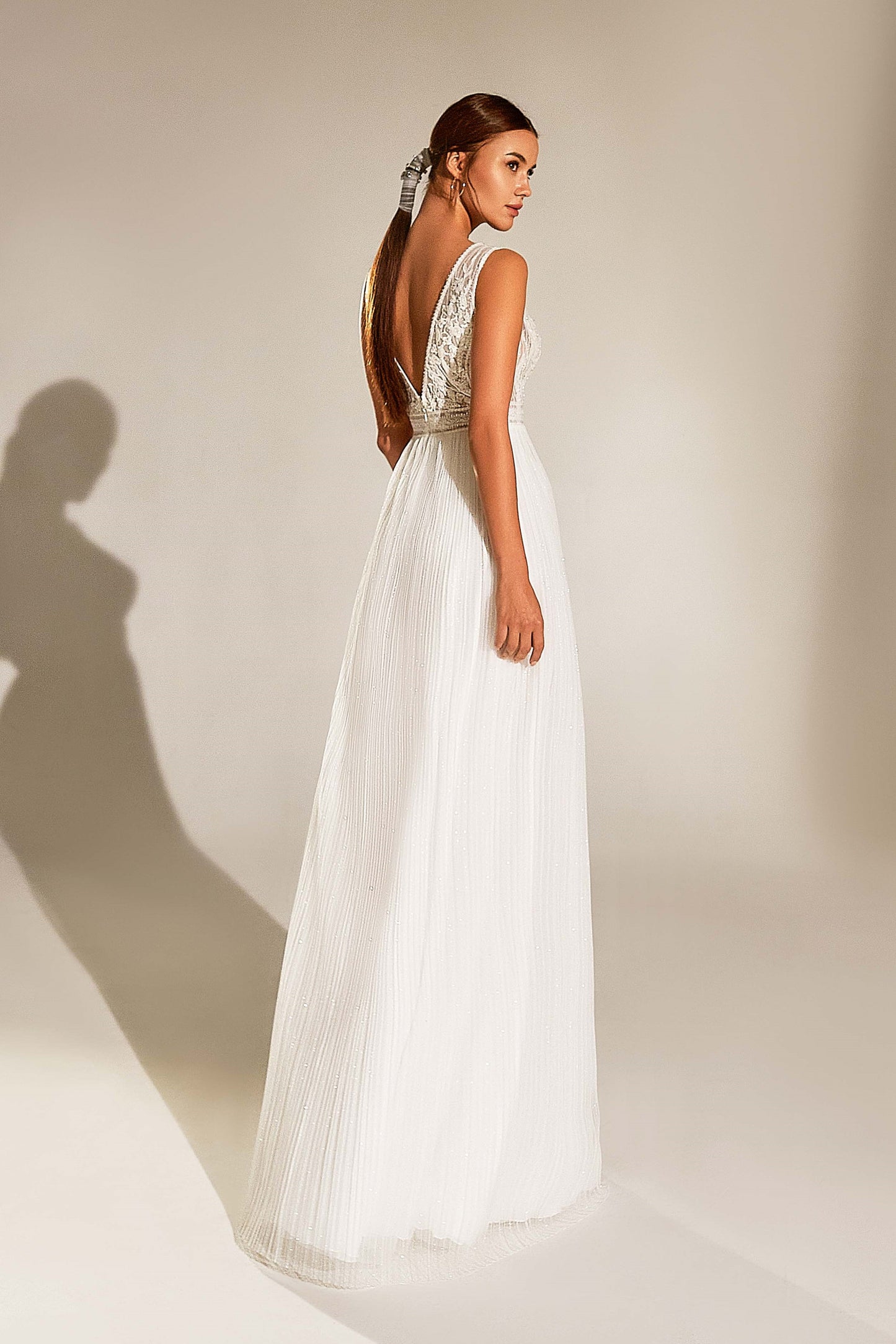 Elegant A-Line V-Neck Sleeveless Long Wedding Dress ALICANTE | ETHEREAL BY OLIVIA