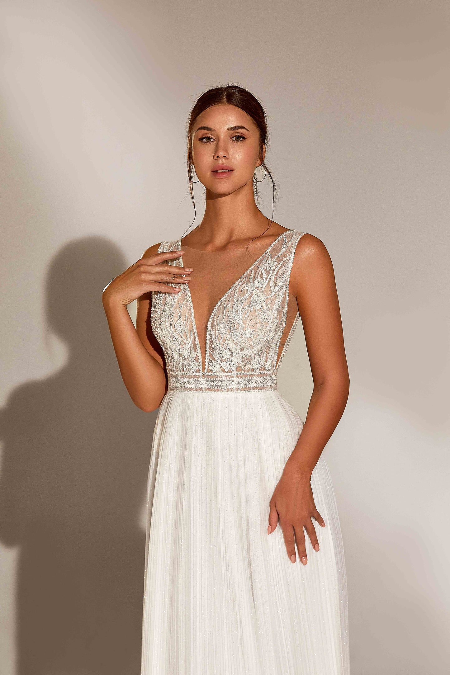 Elegant A-Line V-Neck Sleeveless Long Wedding Dress ALICANTE | ETHEREAL BY OLIVIA