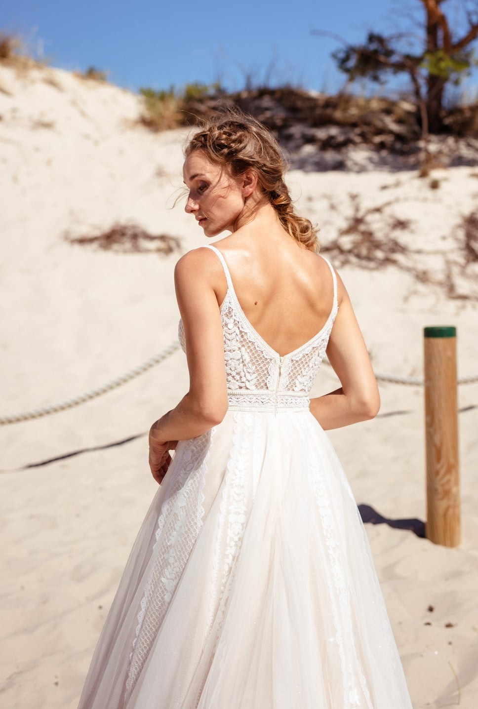 Lacy Boho Ball Gown V-Neck Sleeveless Long Wedding Dress ALMERIA | ETHEREAL BY OLIVIA