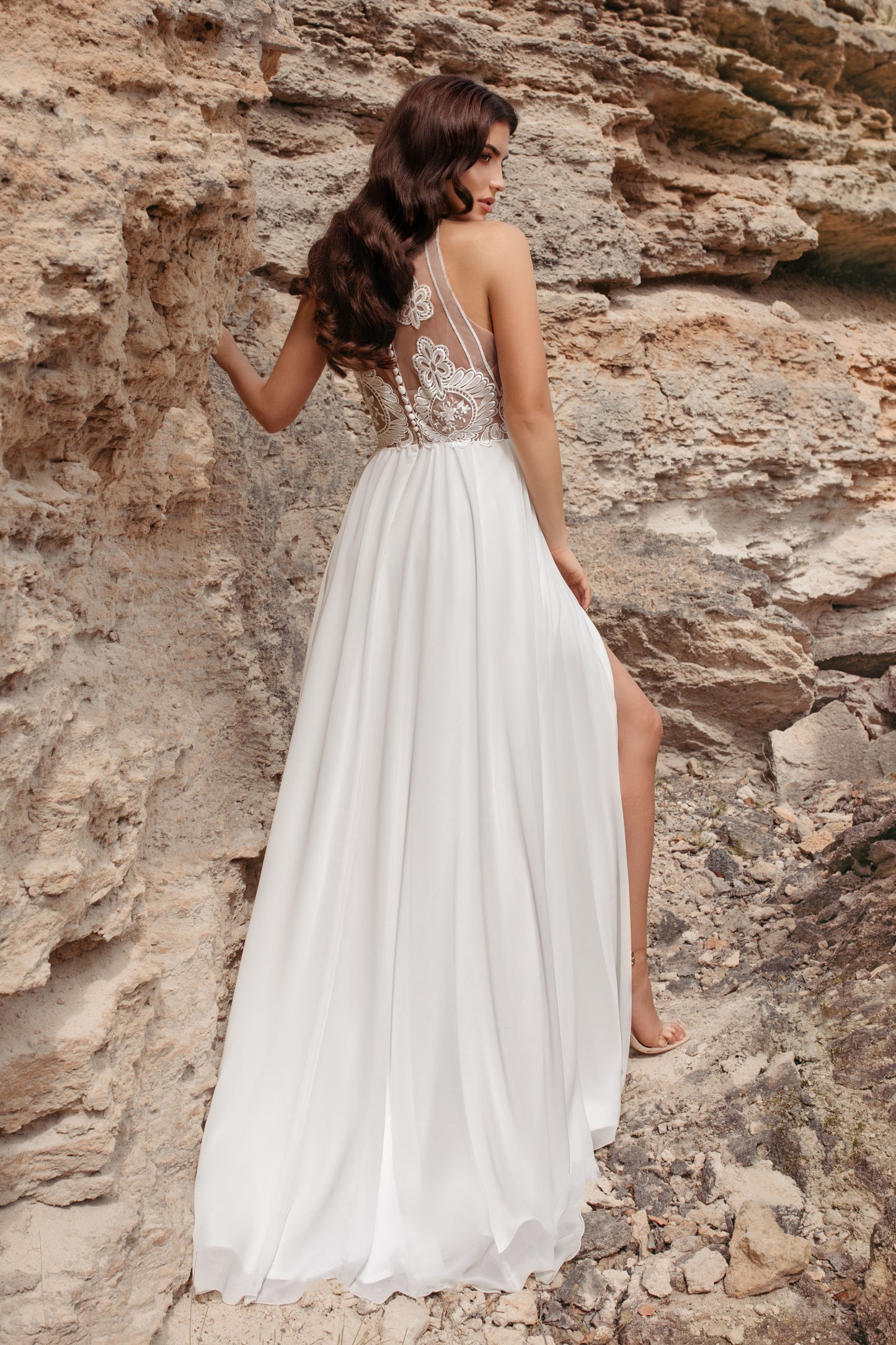 Boho Lacy A-Line Sleeveless Long Wedding Dress ATHENS | ETHEREAL BY OLIVIA