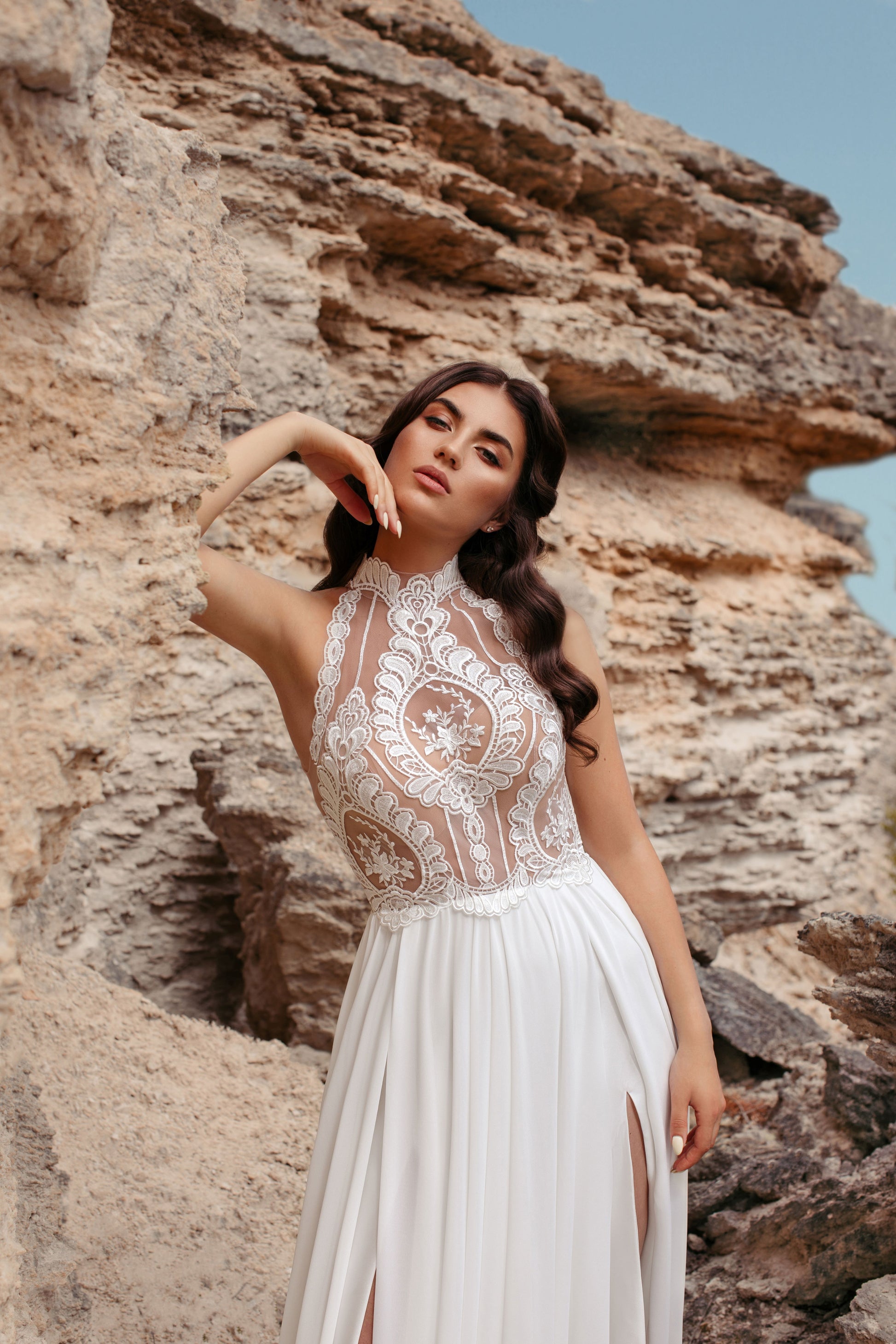 Boho Lacy A-Line Sleeveless Long Wedding Dress ATHENS | ETHEREAL BY OLIVIA