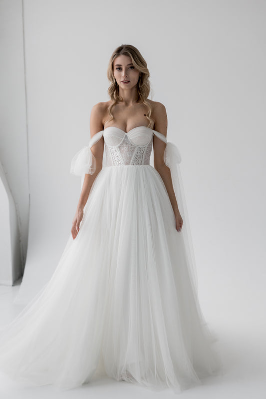 Lacy Tulle Strapless CREMONA Wedding dress ETHEREAL BY OLIVIA