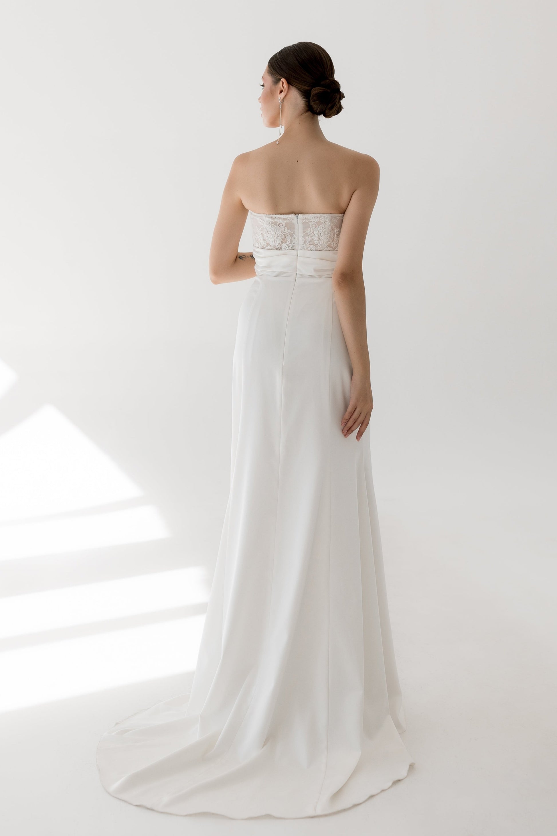 Modern wedding dress with attached lacy sleeves DAVOS