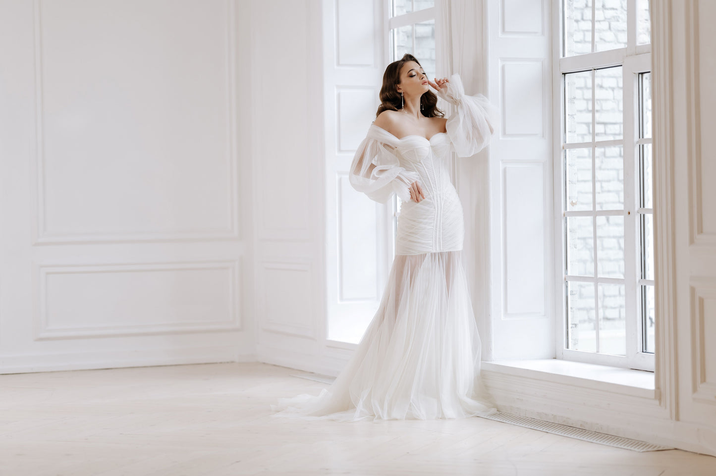 Unique Off The Shoulder Long Sleeves Wedding dress DRESDEN ETHEREAL BY OLIVIA