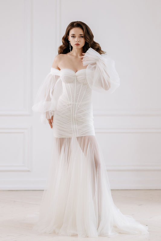 Unique Off The Shoulder Long Sleeves Wedding dress DRESDEN ETHEREAL BY OLIVIA