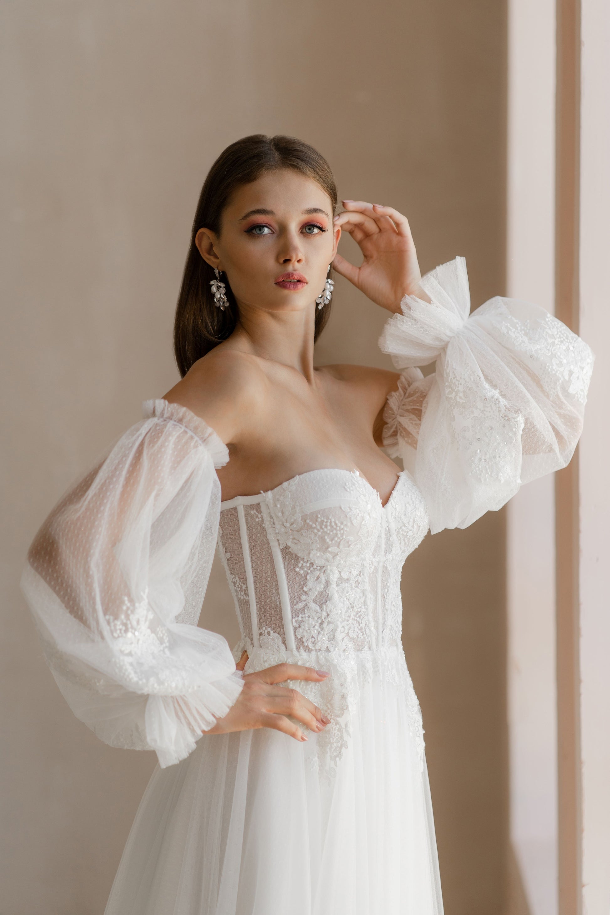 Elegant Strapless Bulky Sleeves Wedding Dress ESSEN | ETHEREAL BY OLIVIA