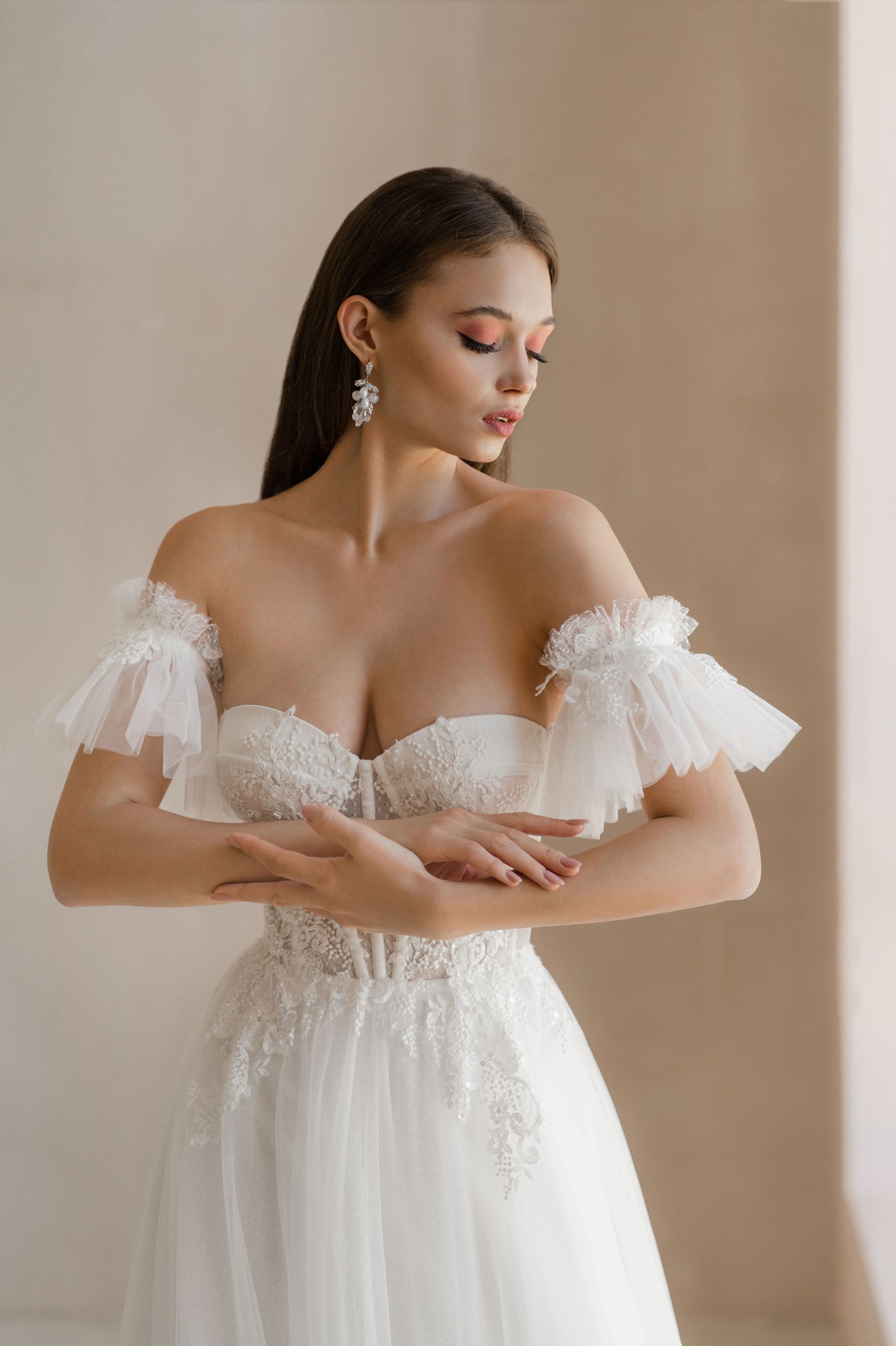 Elegant Strapless Bulky Sleeves Wedding Dress ESSEN | ETHEREAL BY OLIVIA