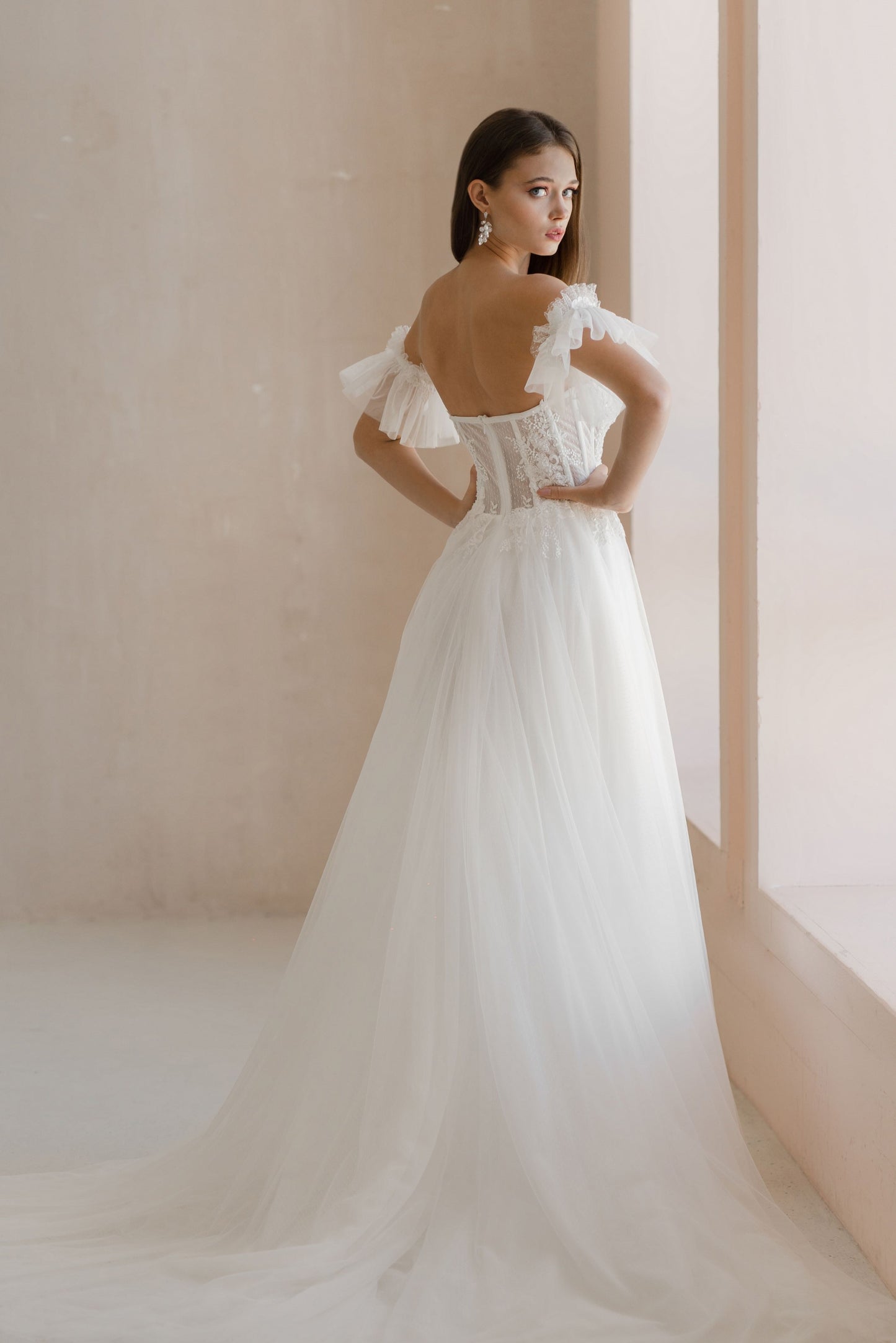 Elegant Strapless Bulky Sleeves Wedding Dress ESSEN | ETHEREAL BY OLIVIA