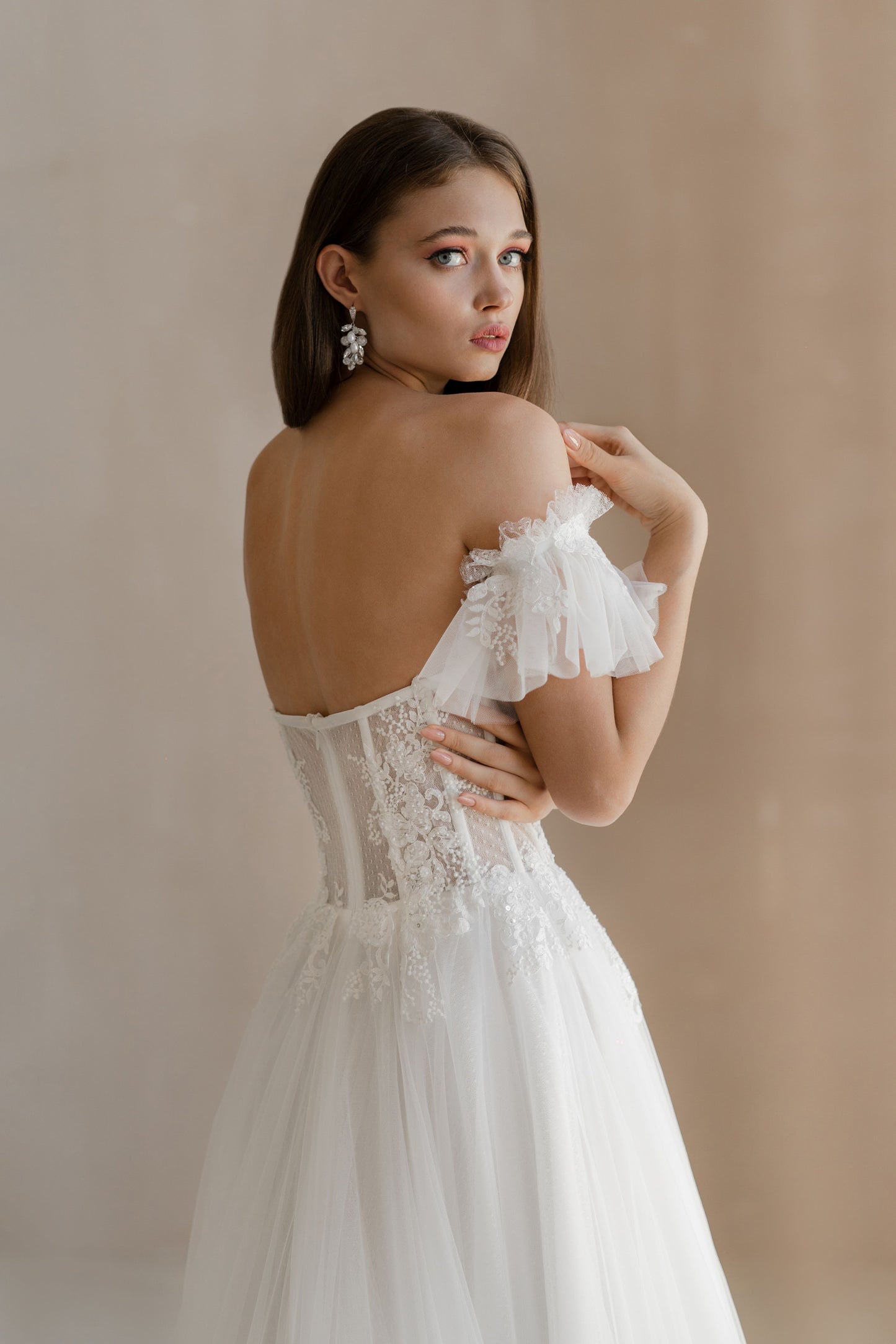 Elegant Strapless Bulky Sleeves Wedding Dress ESSEN | ETHEREAL BY OLIVIA