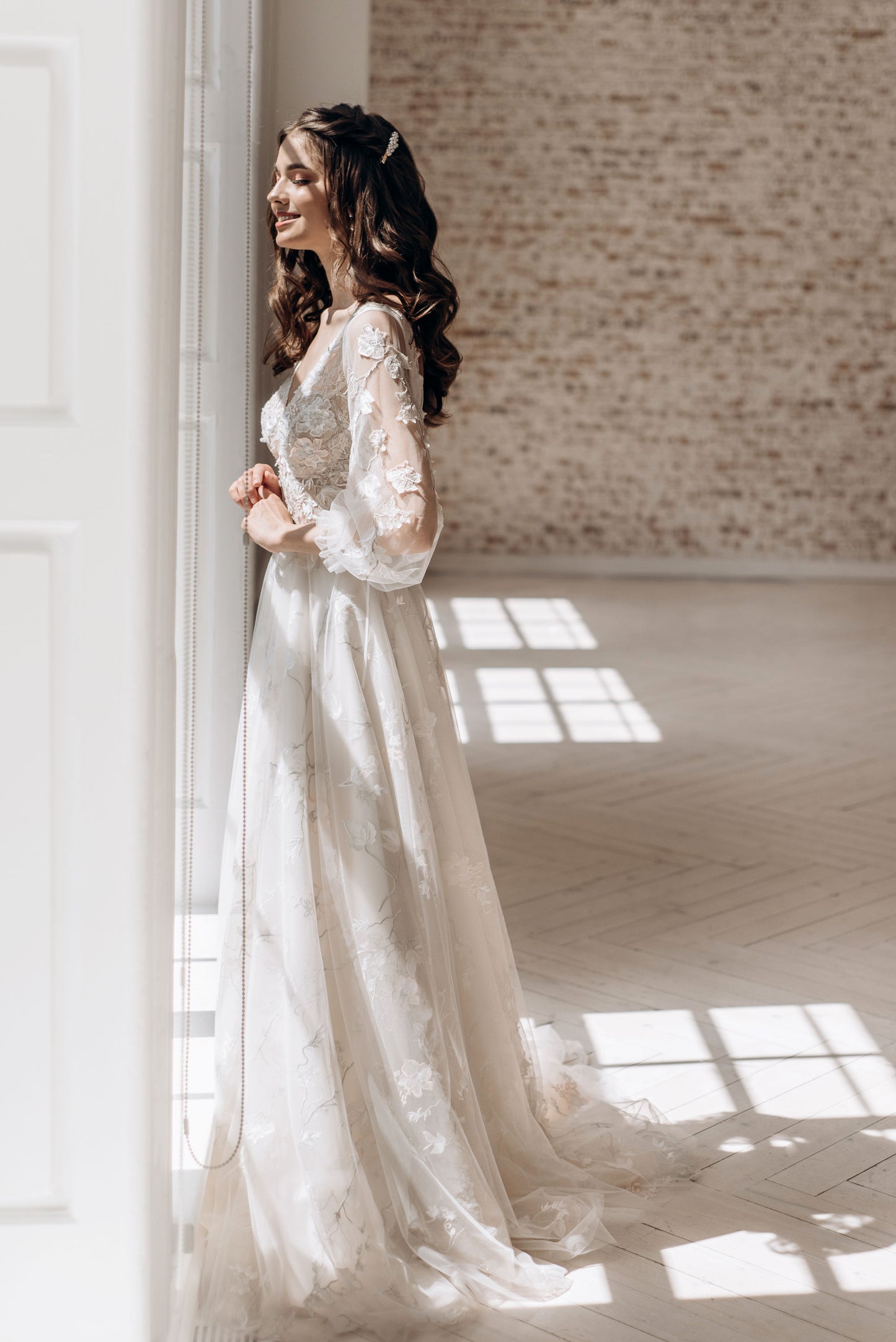 Floral V-Neck Long Sleeves Wedding Dress FLORENCE | ETHEREAL BY OLIVIA