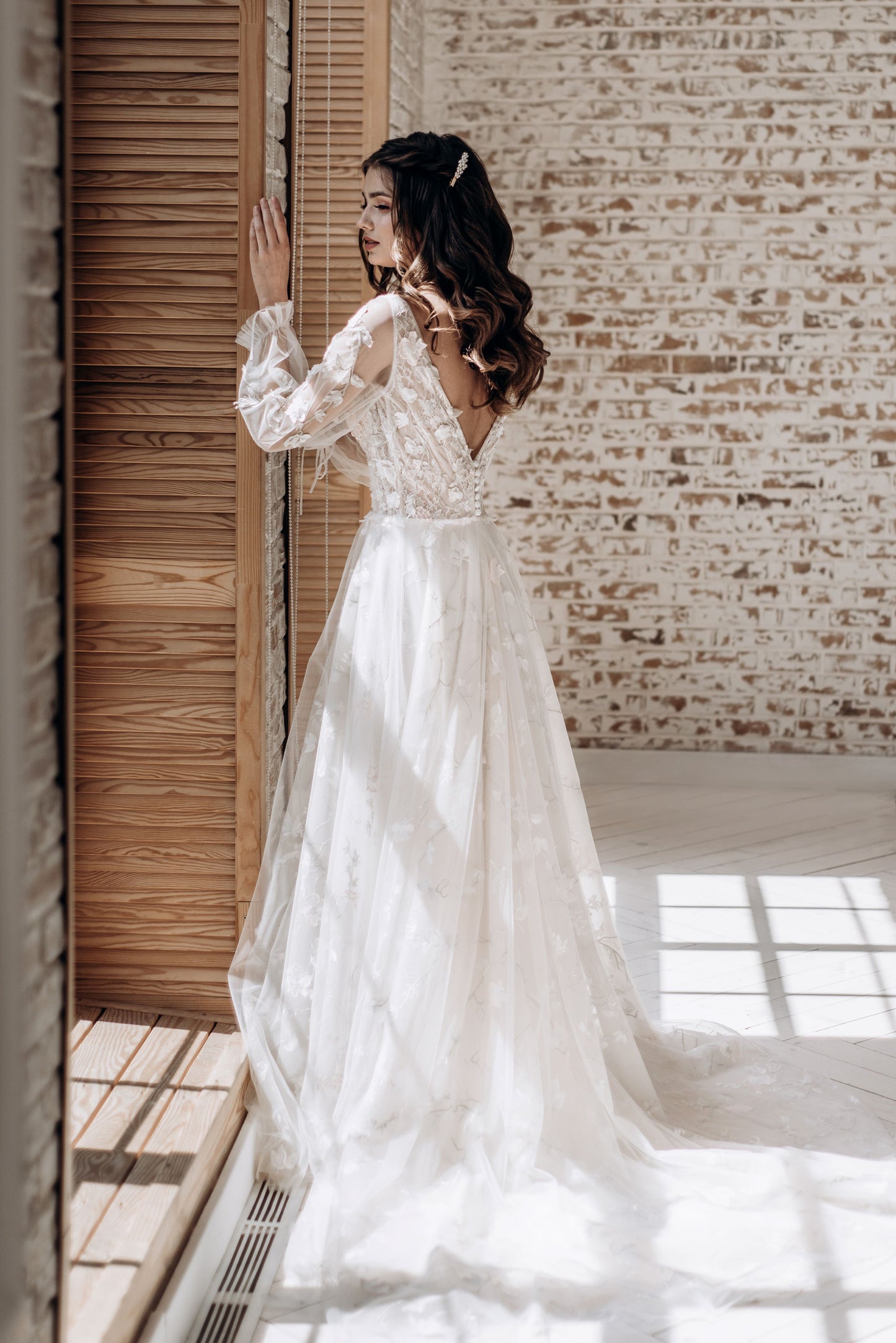 Floral V-Neck Long Sleeves Wedding Dress FLORENCE | ETHEREAL BY OLIVIA