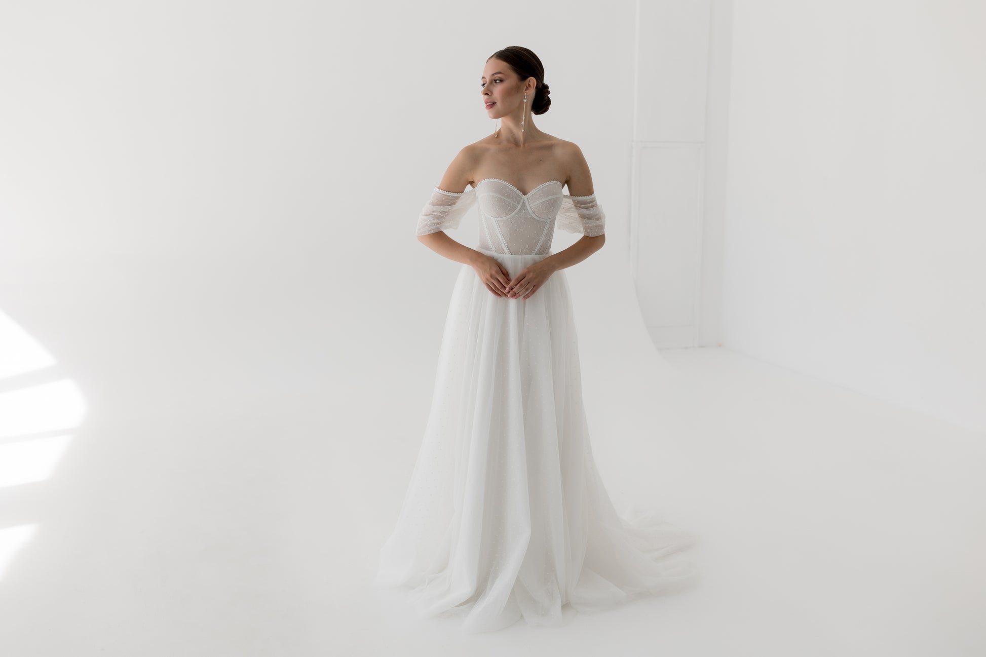 Tulle Feminine with Arm Bends Wedding Dress FORLI | ETHEREAL BY OLIVIA