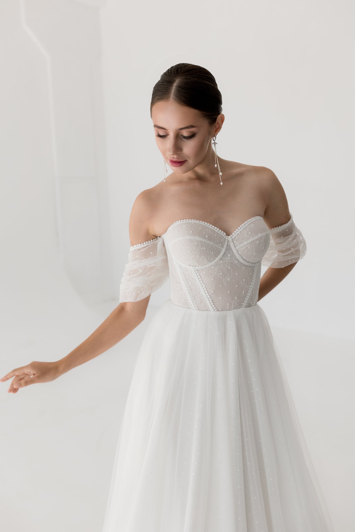 Tulle Feminine with Arm Bends Wedding Dress FORLI | ETHEREAL BY OLIVIA