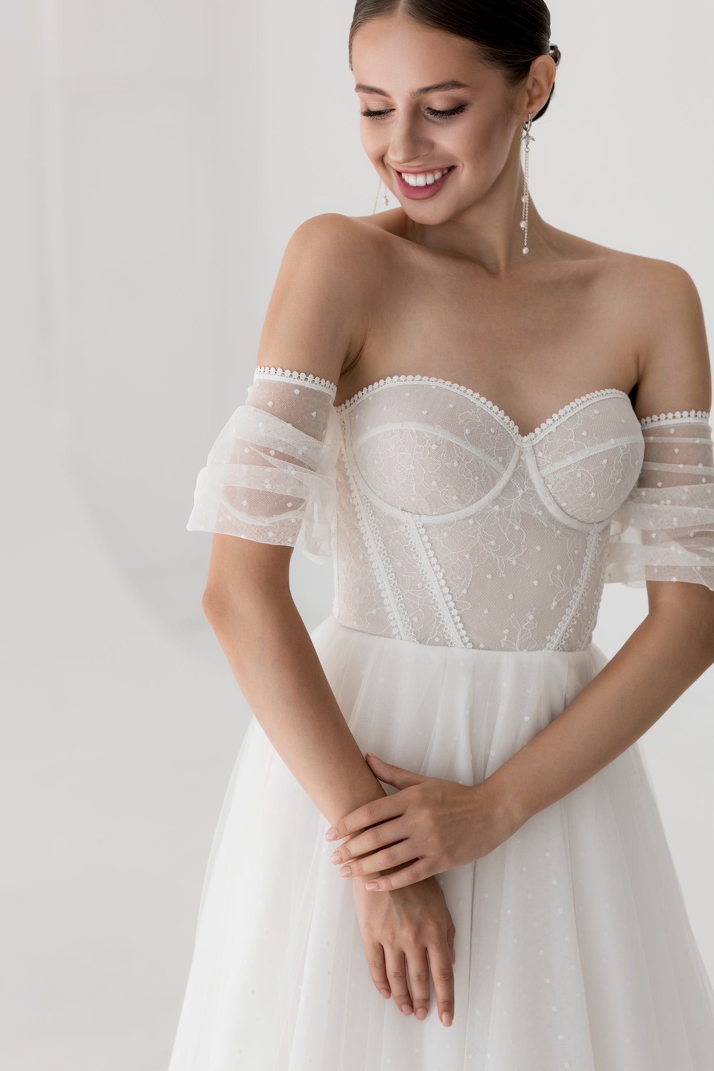 Tulle Feminine with Arm Bends Wedding Dress FORLI | ETHEREAL BY OLIVIA