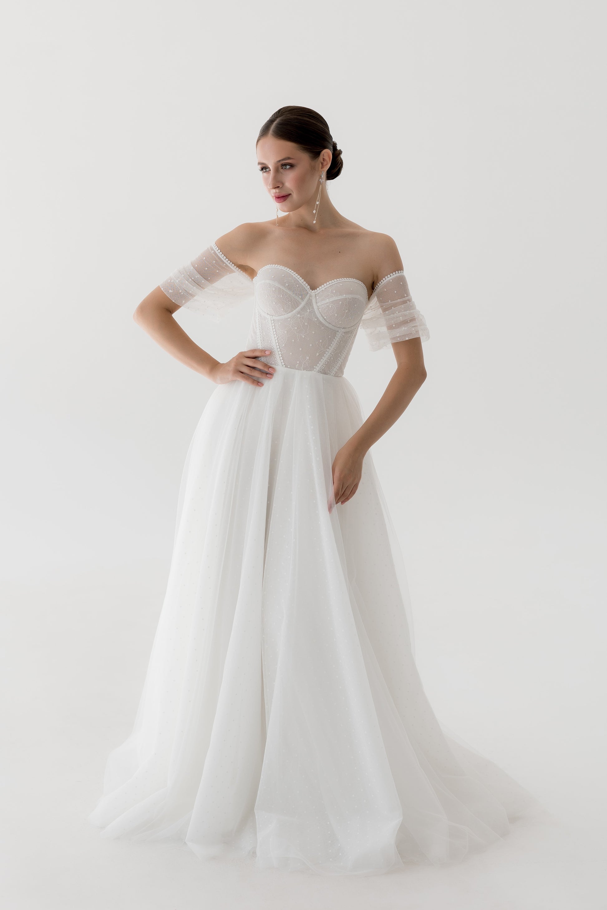 Tulle Feminine with Arm Bends Wedding Dress FORLI | ETHEREAL BY OLIVIA