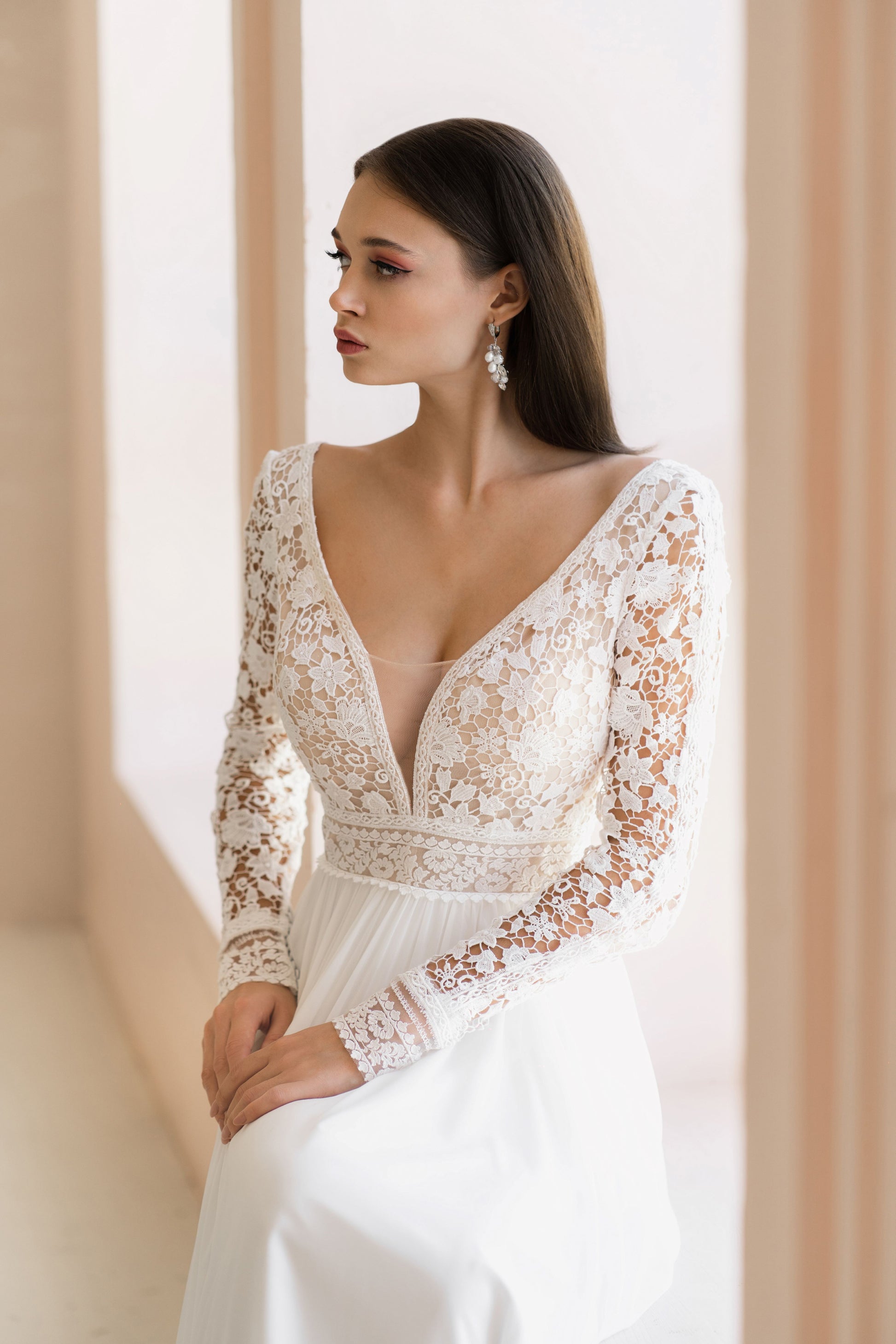 Classic Lacy Long Sleeves Backless Wedding Dress KOPENHAGEN | ETHEREAL BY OLIVIA