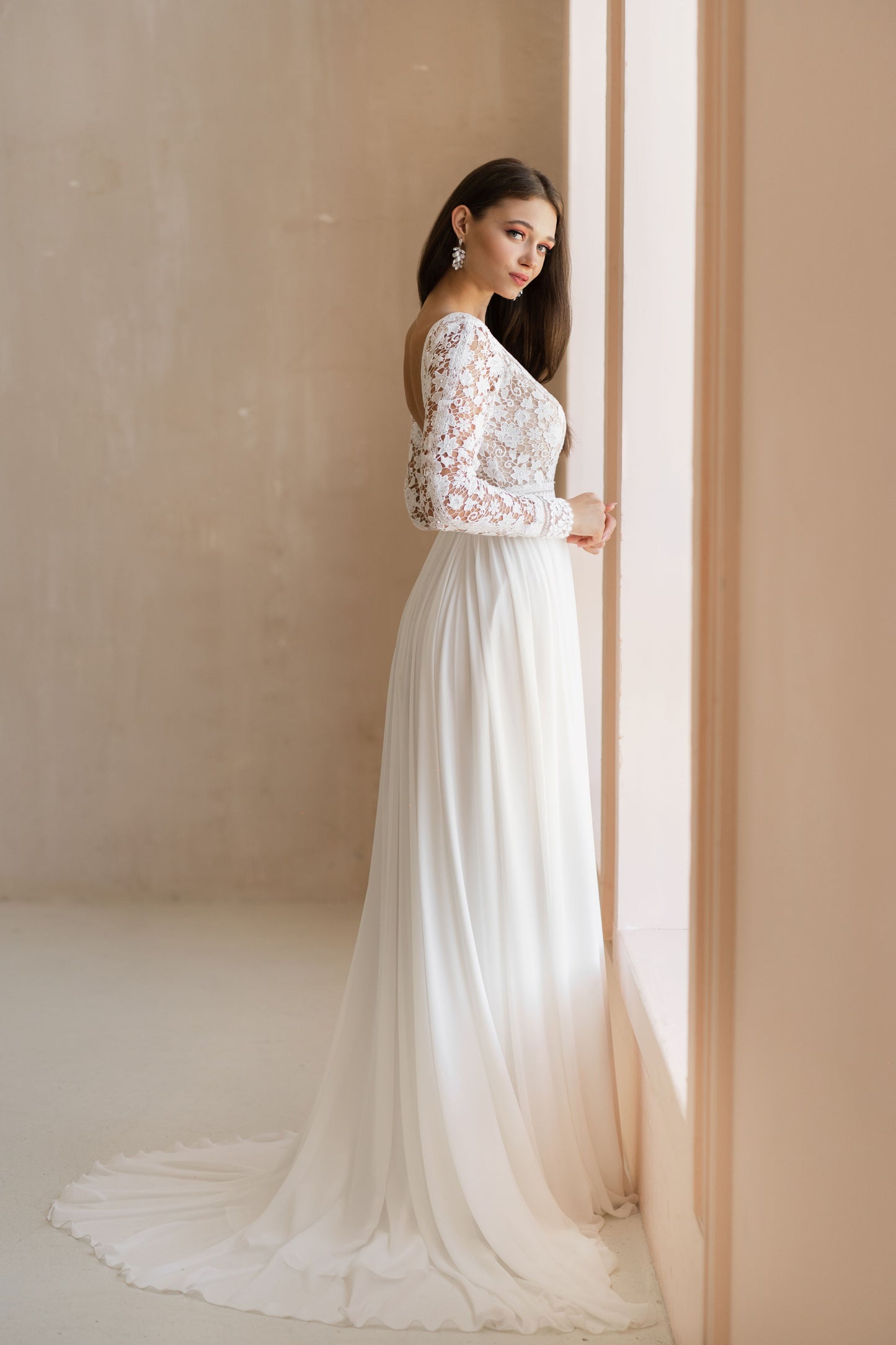 Classic Lacy Long Sleeves Backless Wedding Dress KOPENHAGEN | ETHEREAL BY OLIVIA