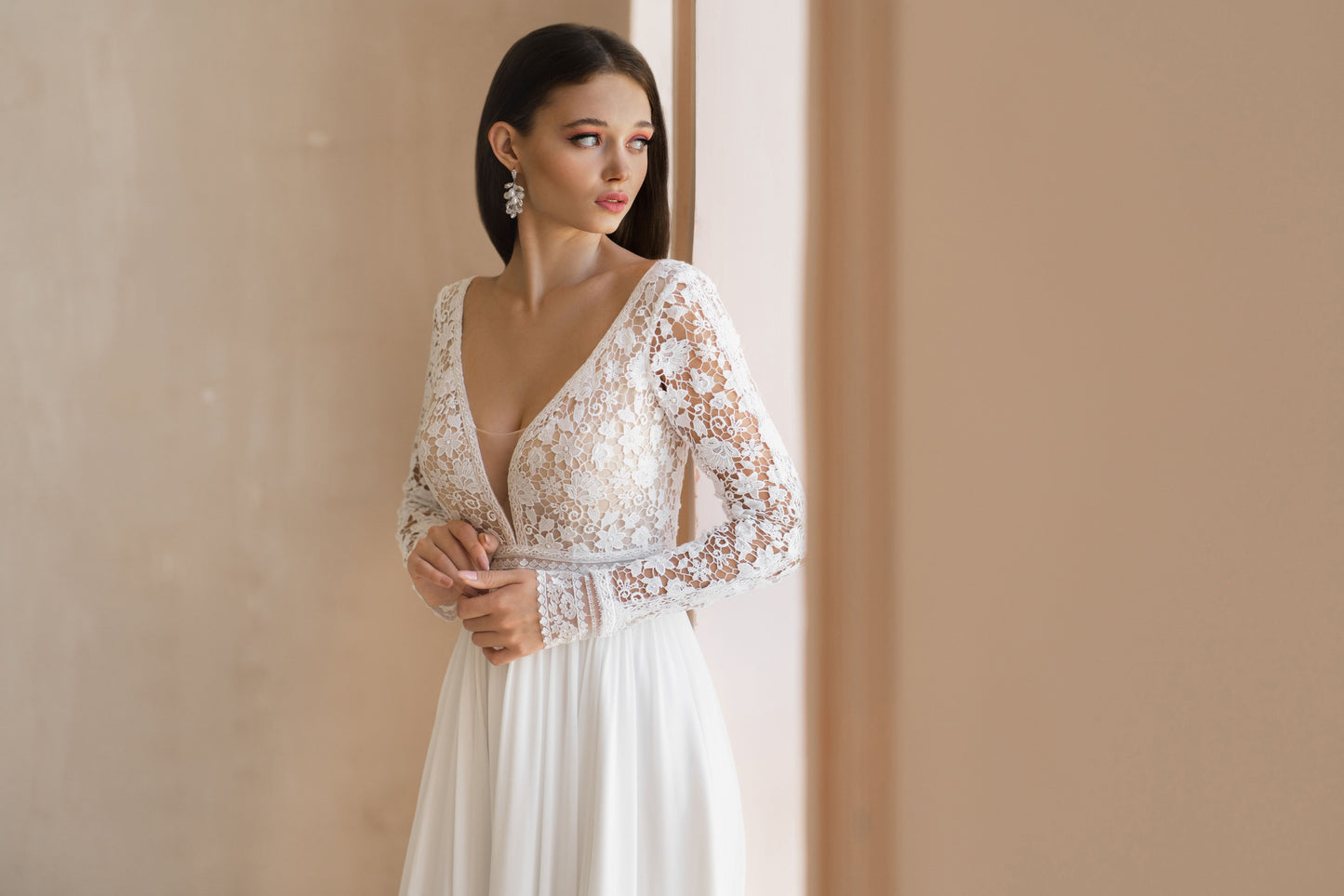 Classic Lacy Long Sleeves Backless Wedding Dress KOPENHAGEN | ETHEREAL BY OLIVIA