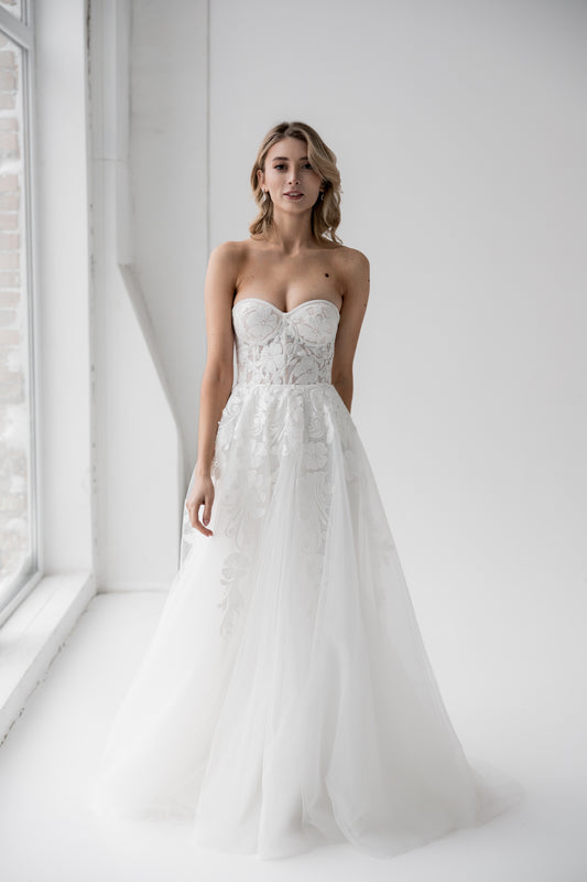 Modern Floral Strapless Wedding Dress LARISSA | ETHEREAL BY OLIVIA