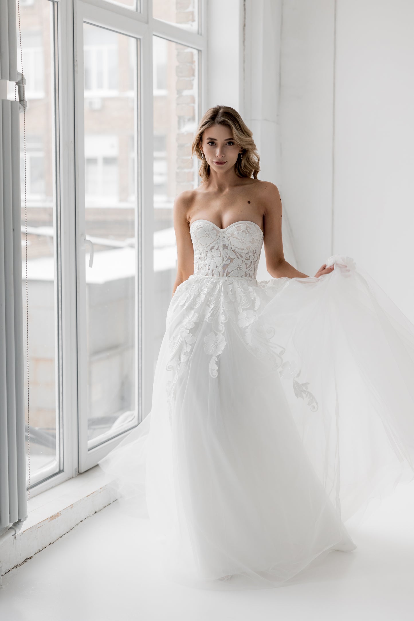 Modern Floral Strapless Wedding Dress LARISSA | ETHEREAL BY OLIVIA