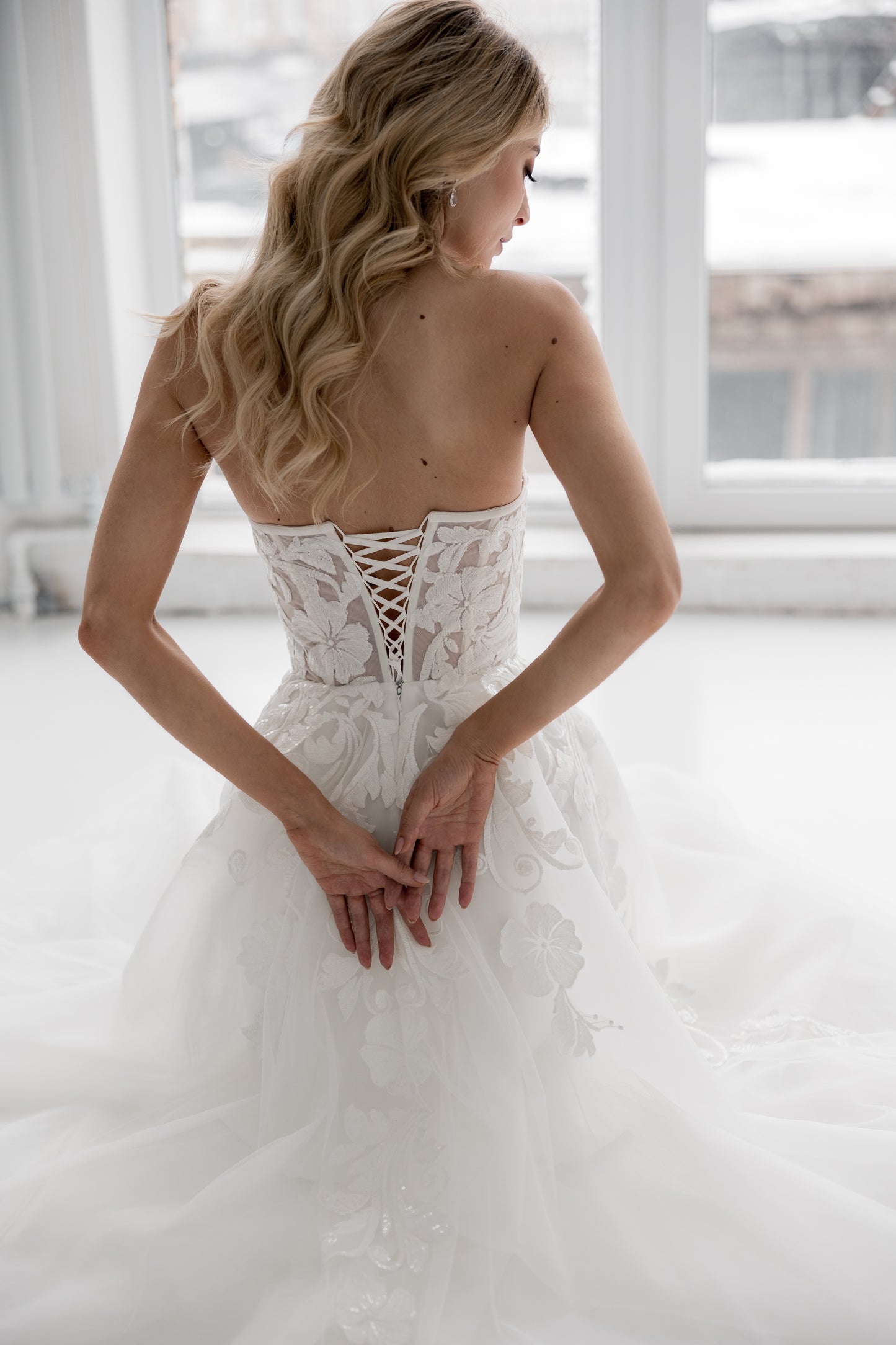 Modern Floral Strapless Wedding Dress LARISSA | ETHEREAL BY OLIVIA