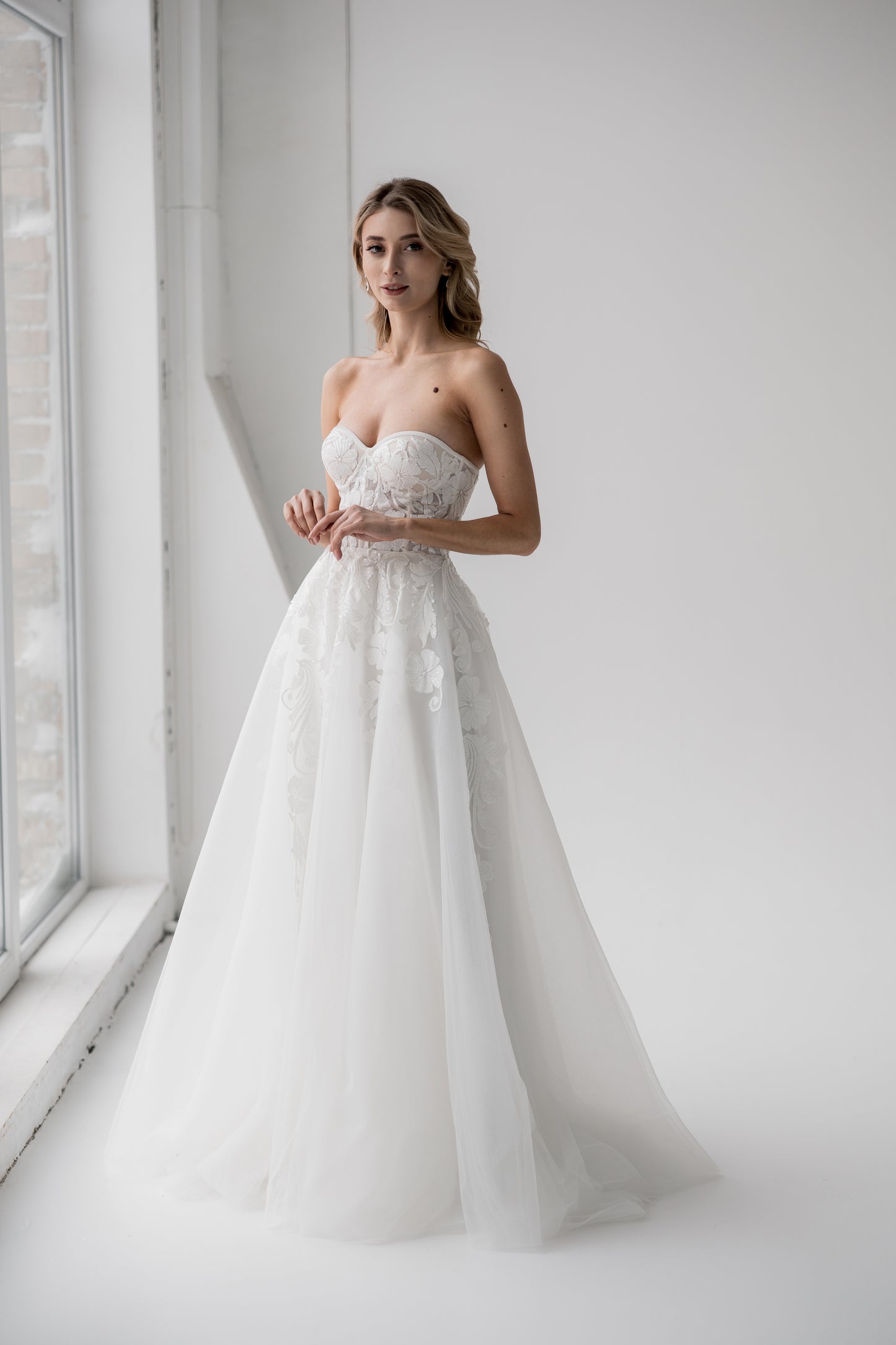 Modern Floral Strapless Wedding Dress LARISSA | ETHEREAL BY OLIVIA