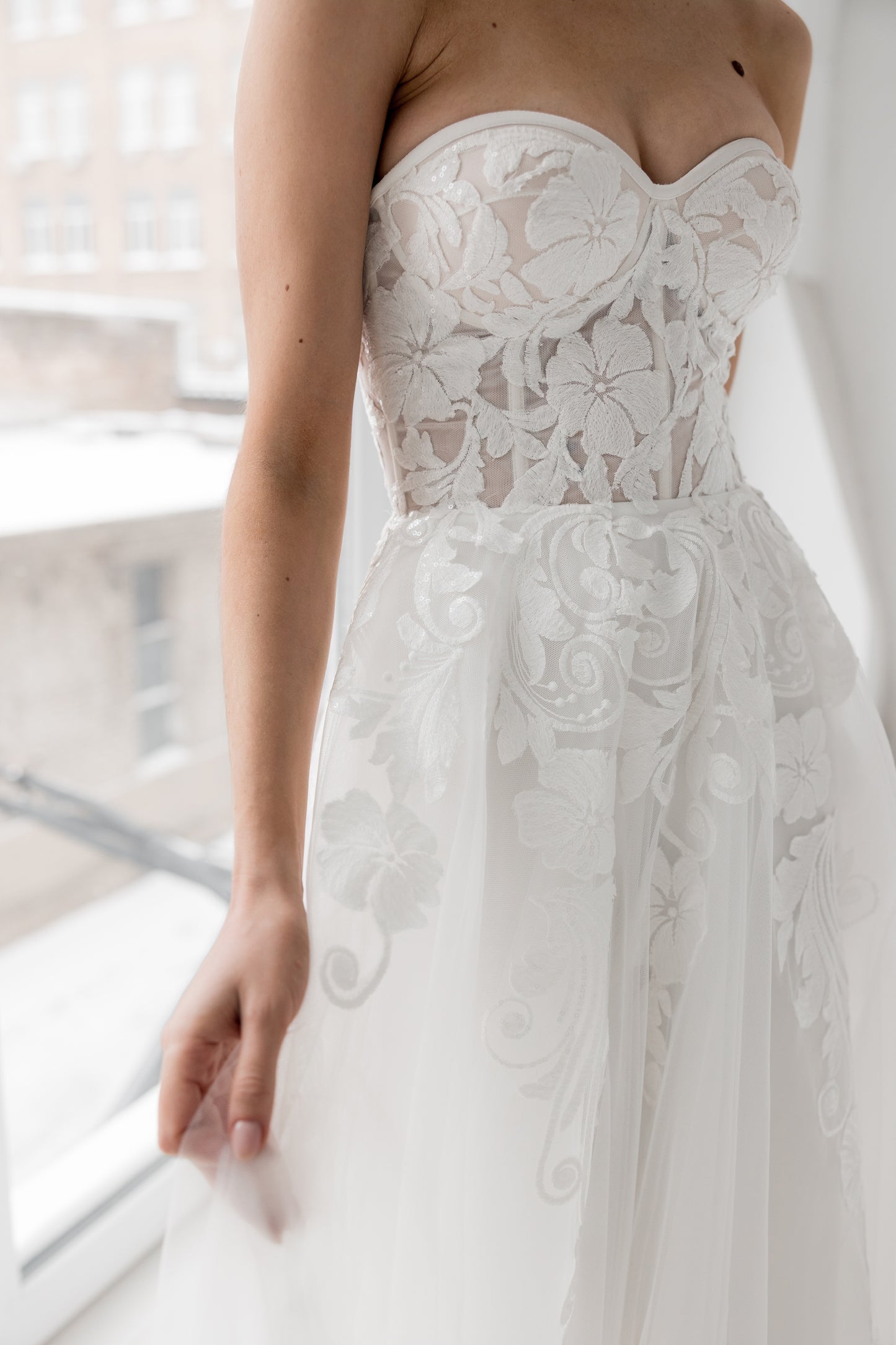 Modern Floral Strapless Wedding Dress LARISSA | ETHEREAL BY OLIVIA