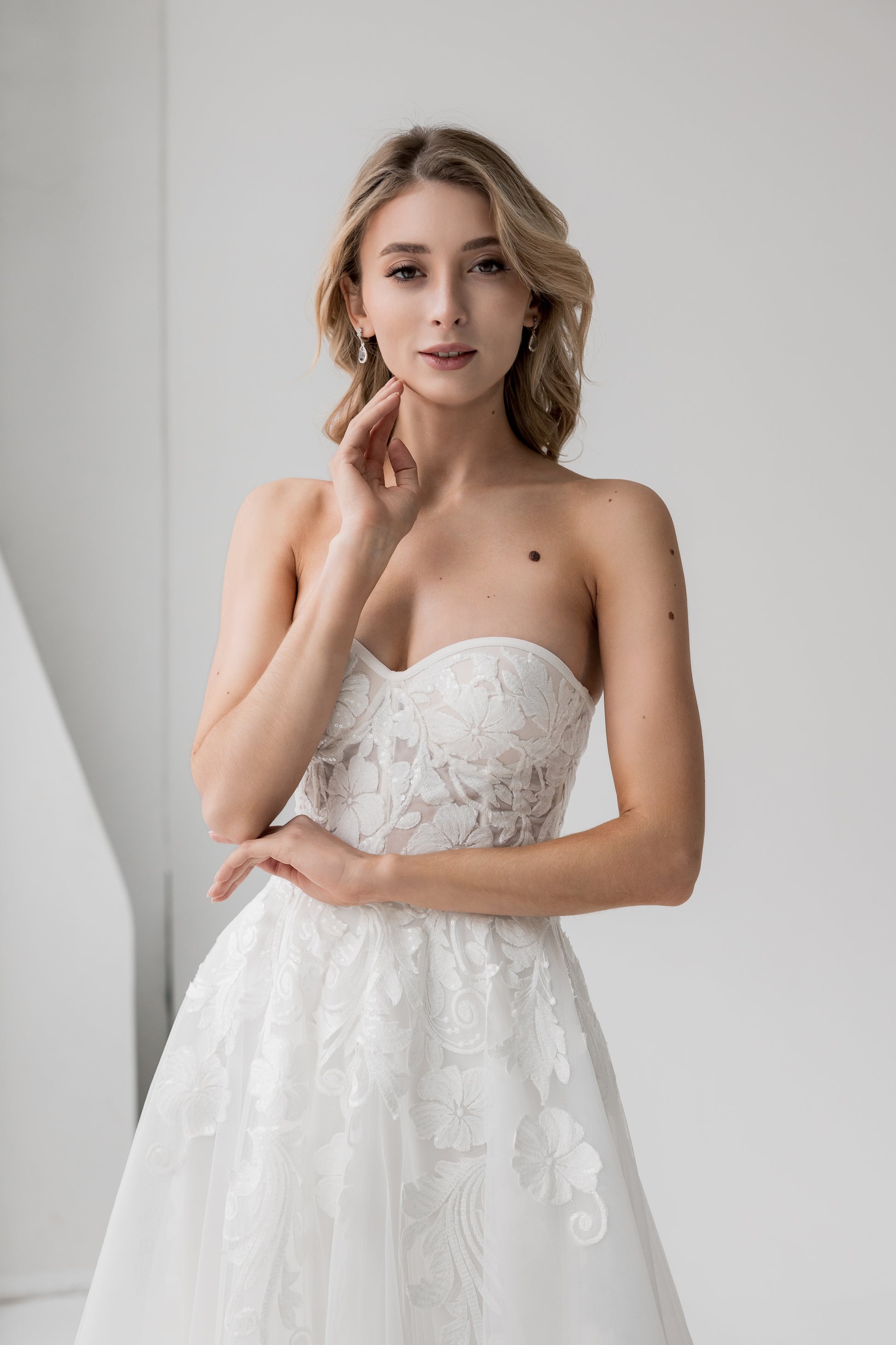 Modern Floral Strapless Wedding Dress LARISSA | ETHEREAL BY OLIVIA