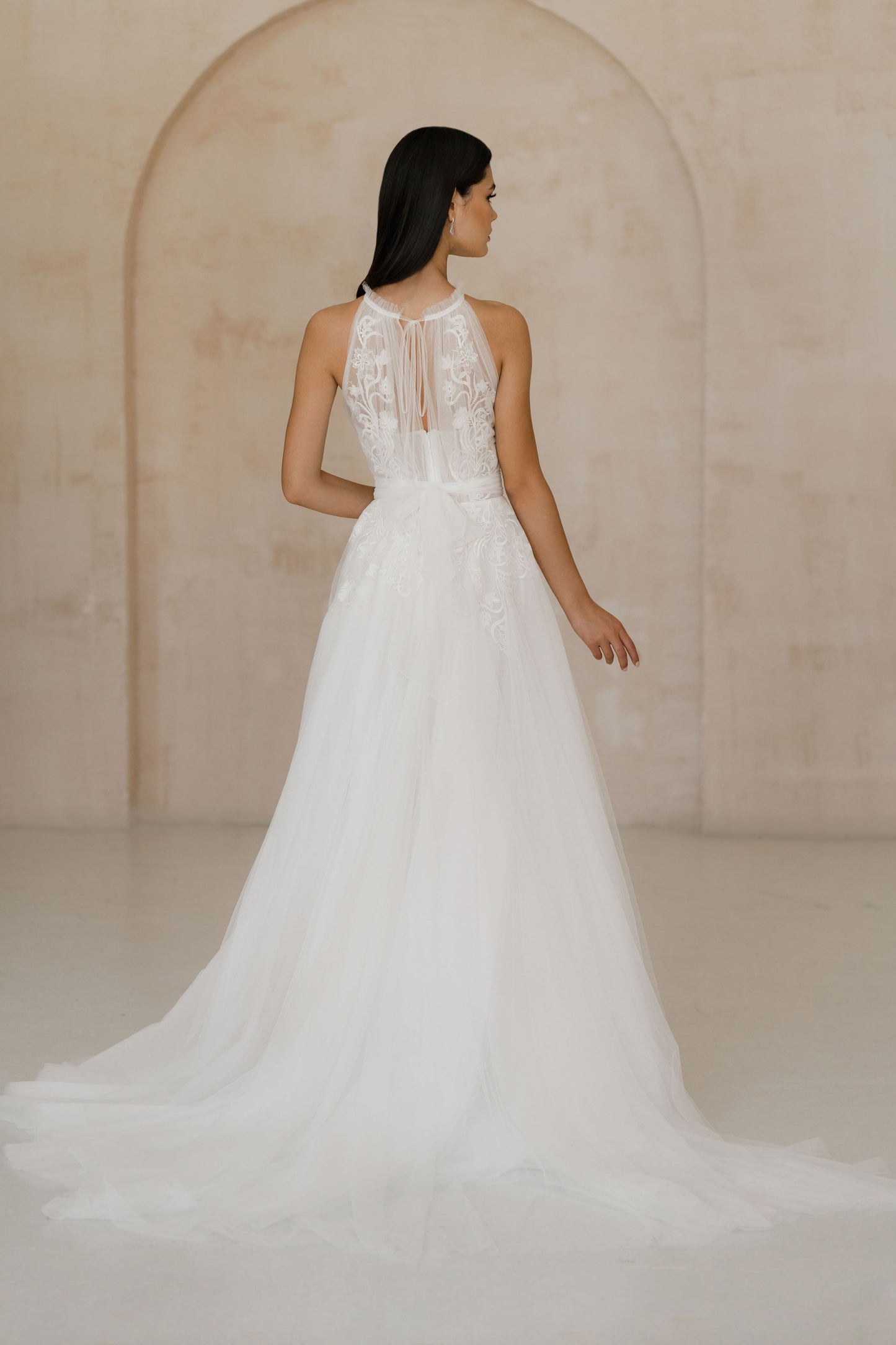 Lacy Delicate High Neck Wedding Dress LISBON | ETHEREAL BY OLIVIA