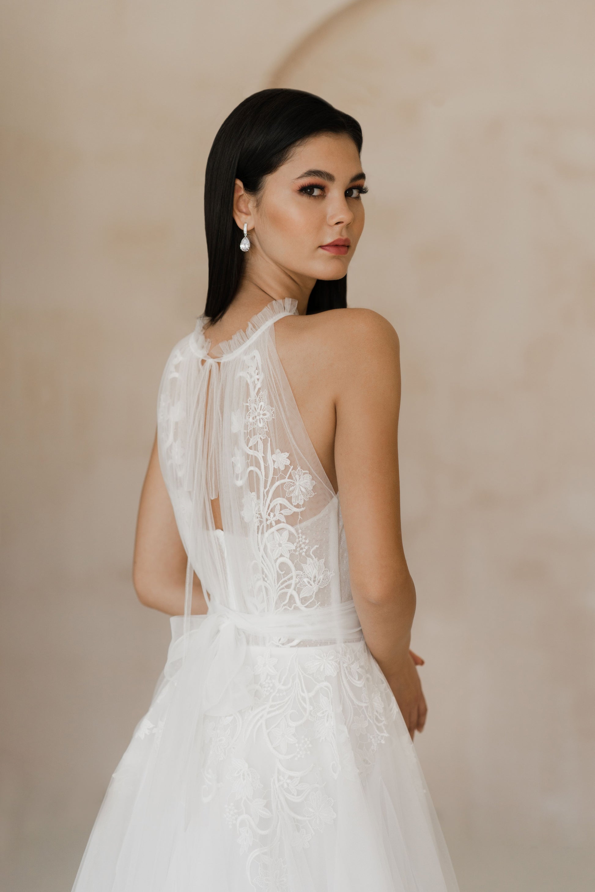 Lacy Delicate High Neck Wedding Dress LISBON | ETHEREAL BY OLIVIA