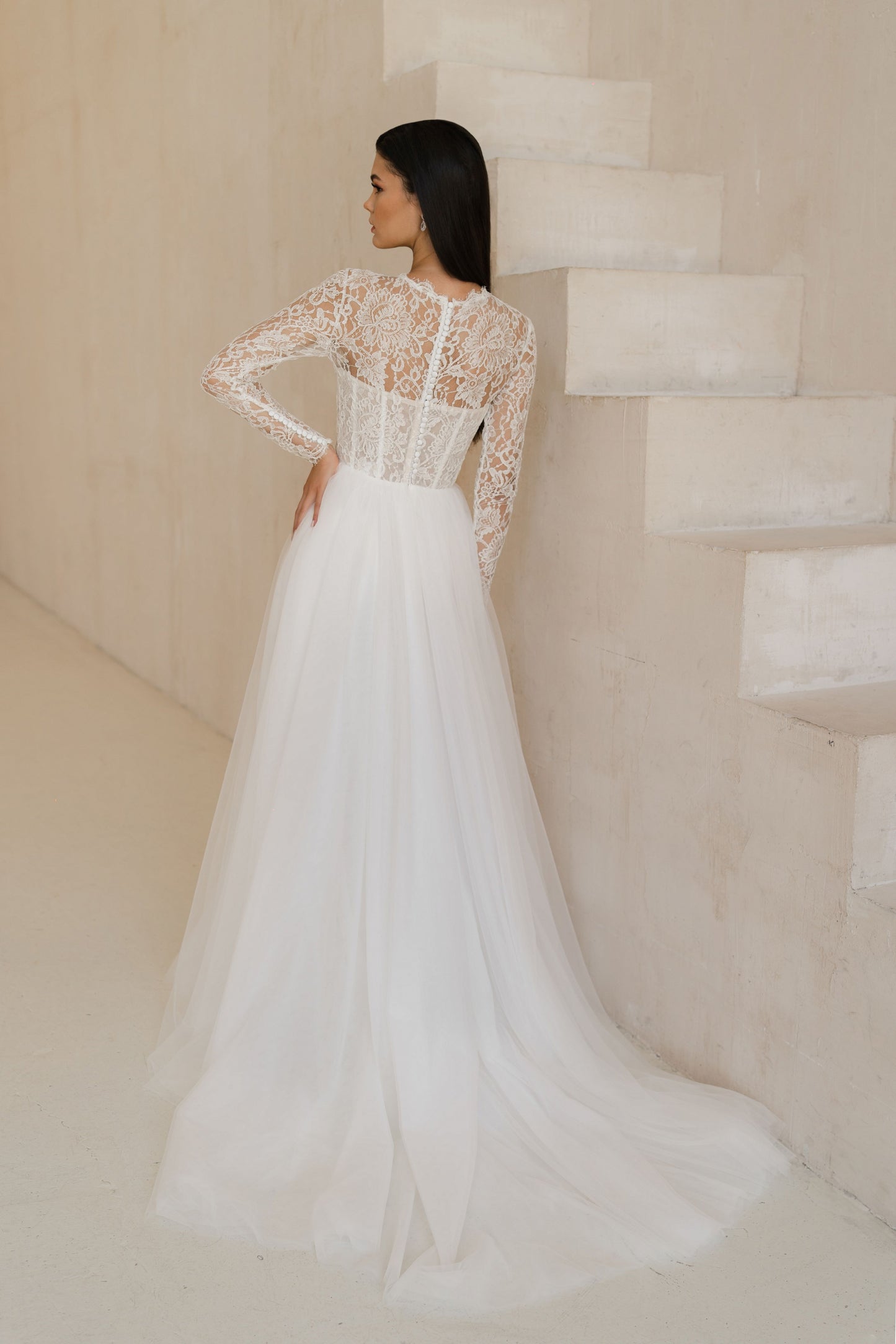 Lacy High Neck Long Sleeves Wedding Dress LIVERPOOL | ETHEREAL BY OLIVIA