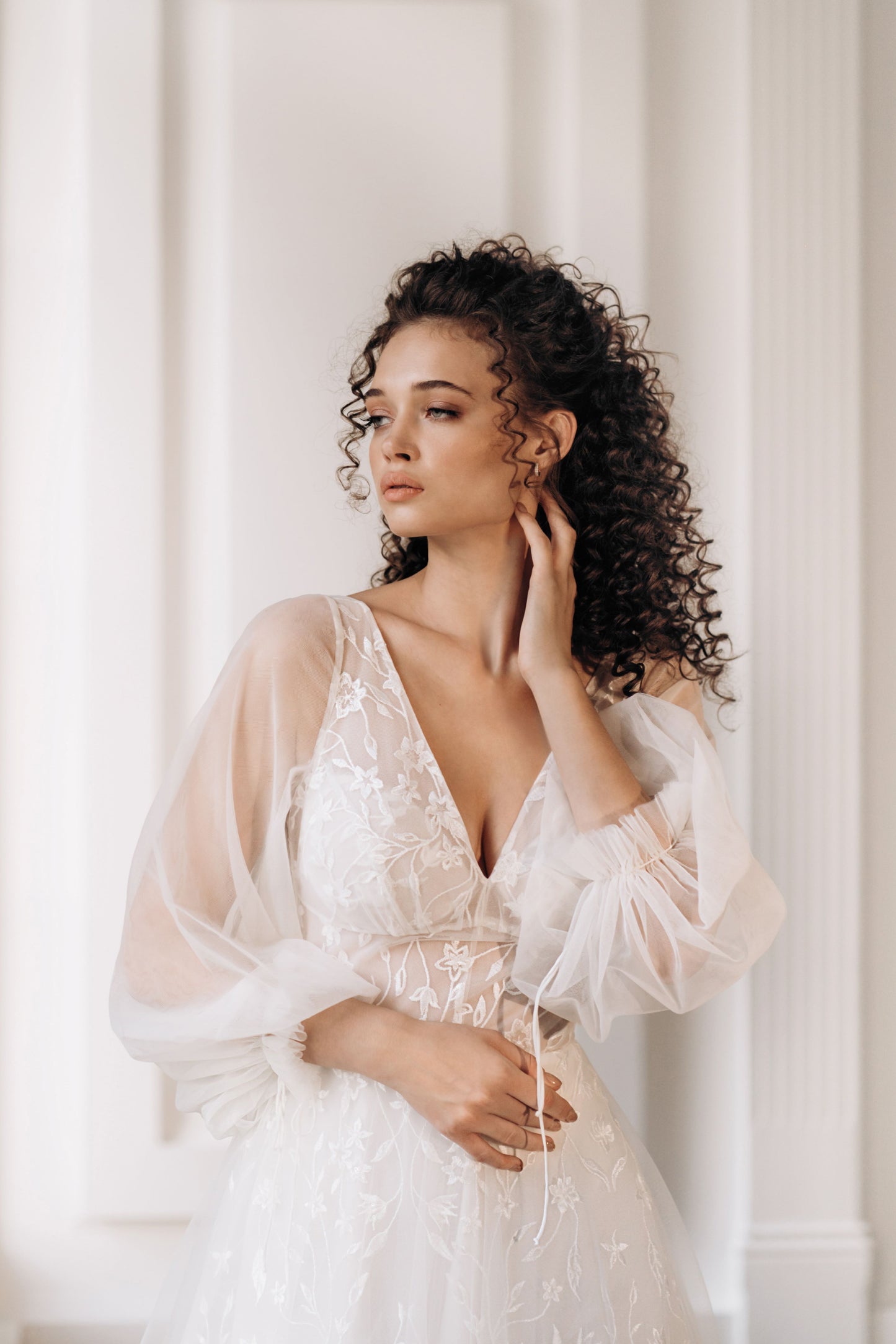 Floral V-Neck Long Sleeves Wedding Dress MADRID | ETHEREAL BY OLIVIA