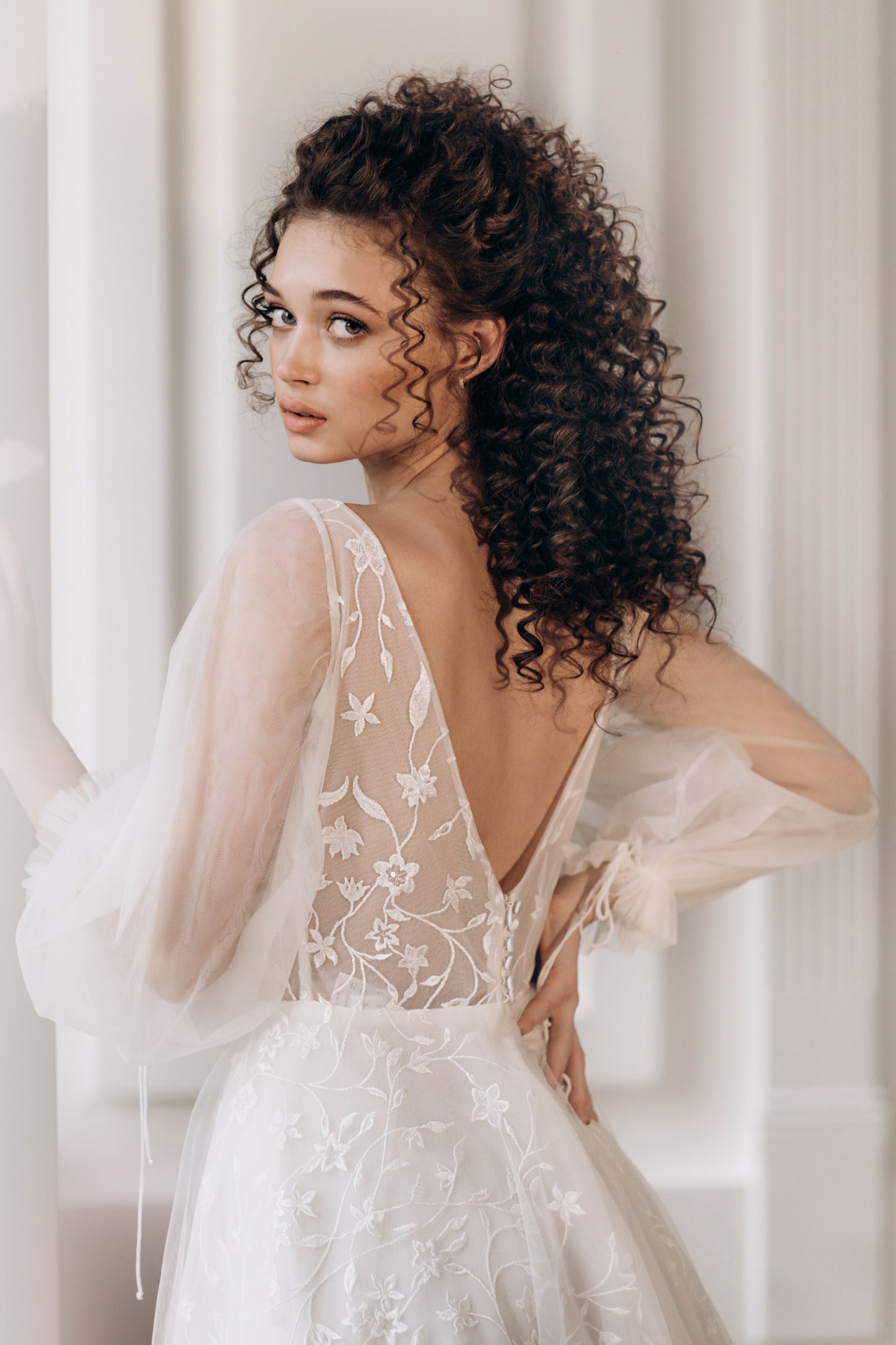 Floral V-Neck Long Sleeves Wedding Dress MADRID | ETHEREAL BY OLIVIA