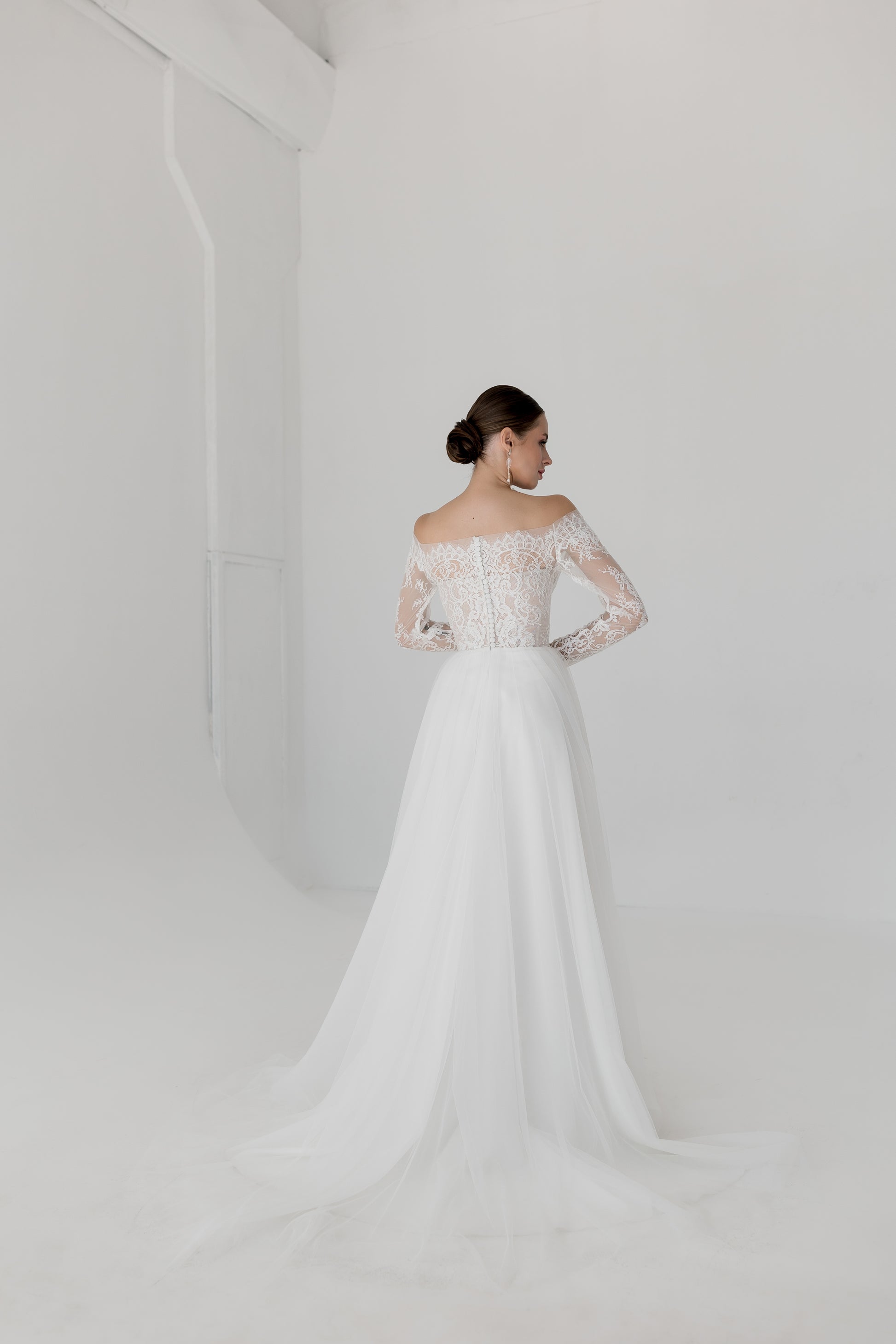 Lacy Off the Shoulder Tulle Wedding Dress MALMO | ETHEREAL BY OLIVIA