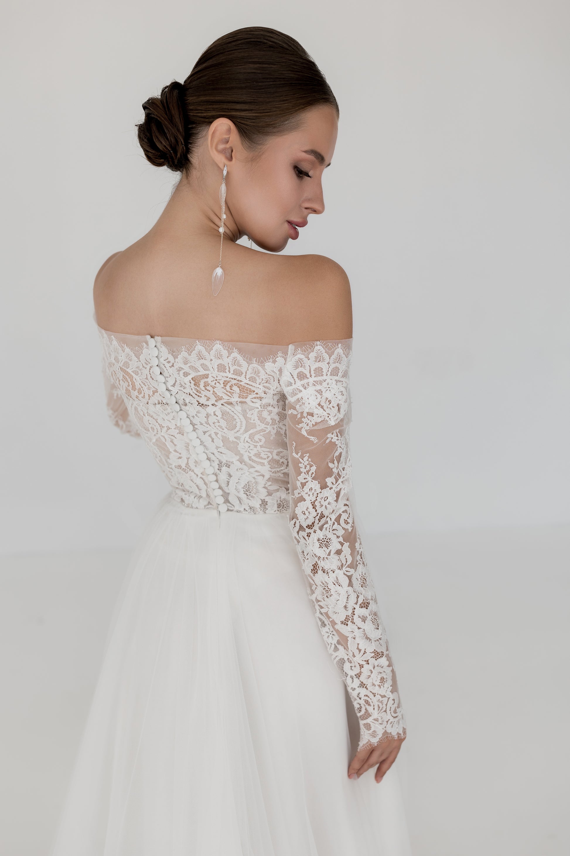 Lacy Off the Shoulder Tulle Wedding Dress MALMO | ETHEREAL BY OLIVIA