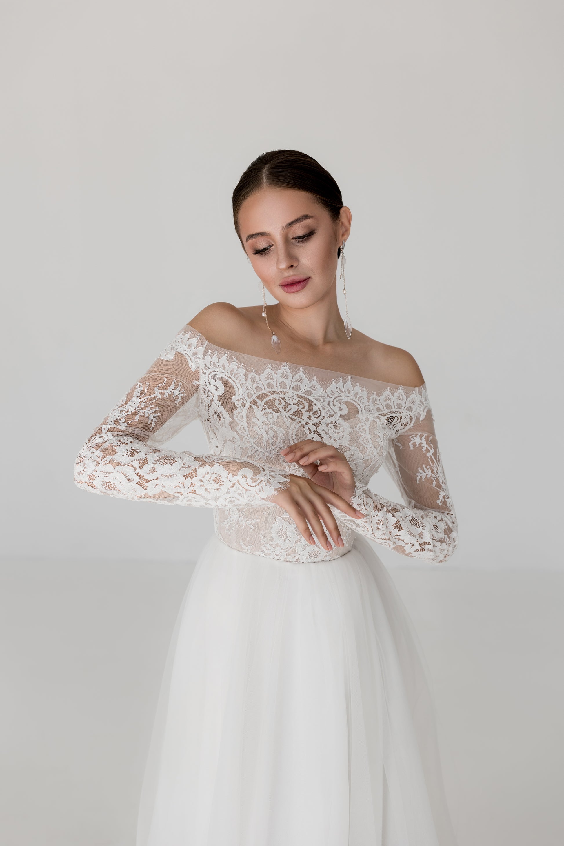 Lacy Off the Shoulder Tulle Wedding Dress MALMO | ETHEREAL BY OLIVIA