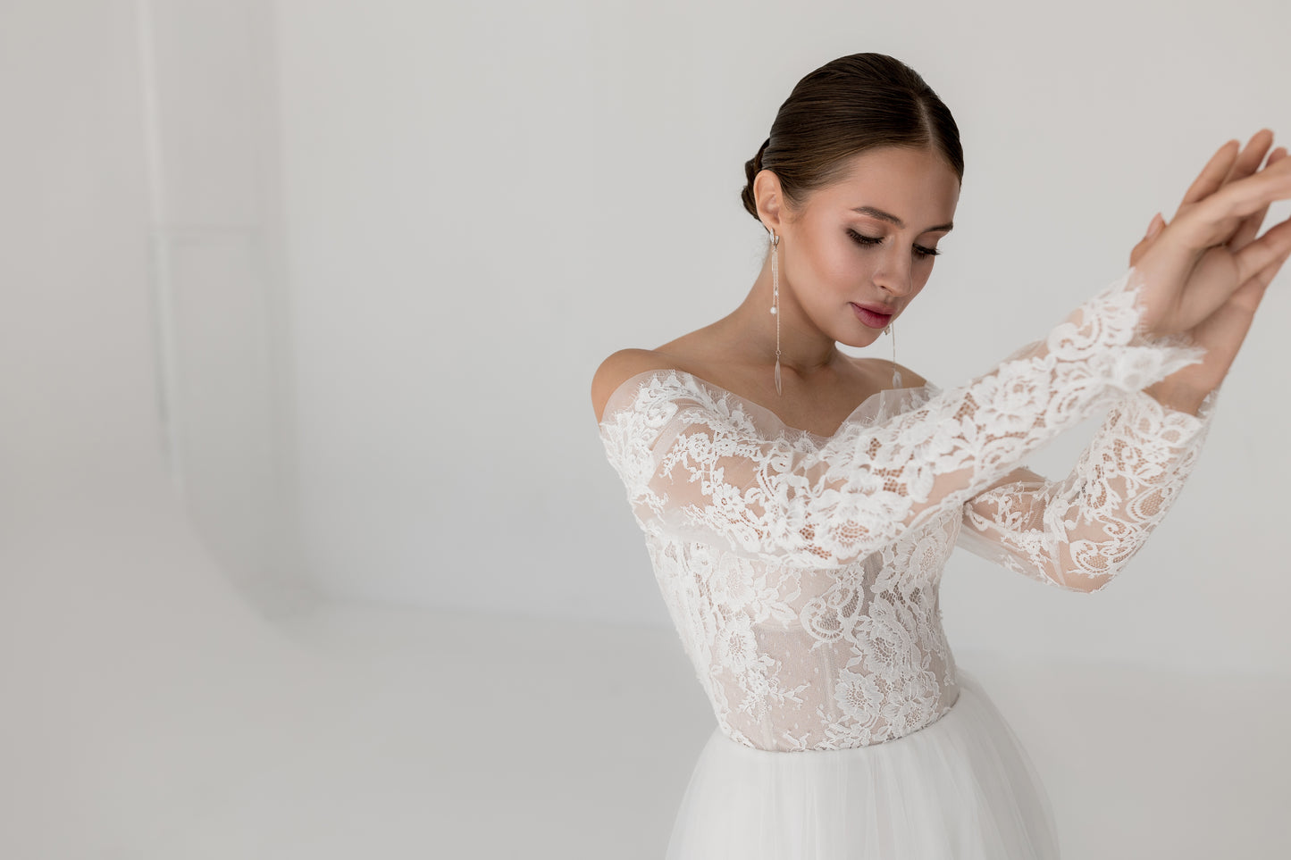 Lacy Off the Shoulder Tulle Wedding Dress MALMO | ETHEREAL BY OLIVIA