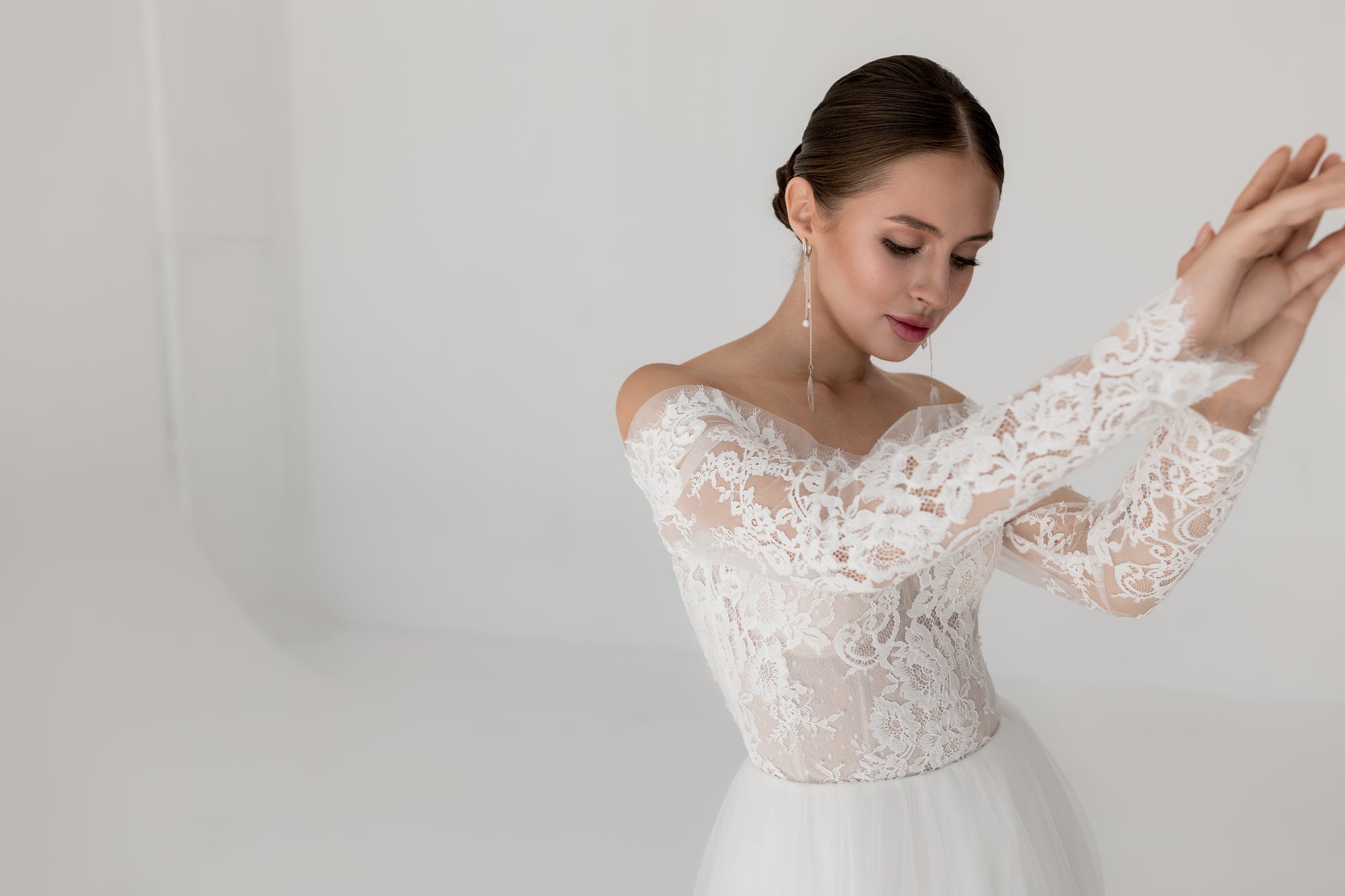 Lacy Off the Shoulder Tulle Wedding Dress MALMO | ETHEREAL BY OLIVIA