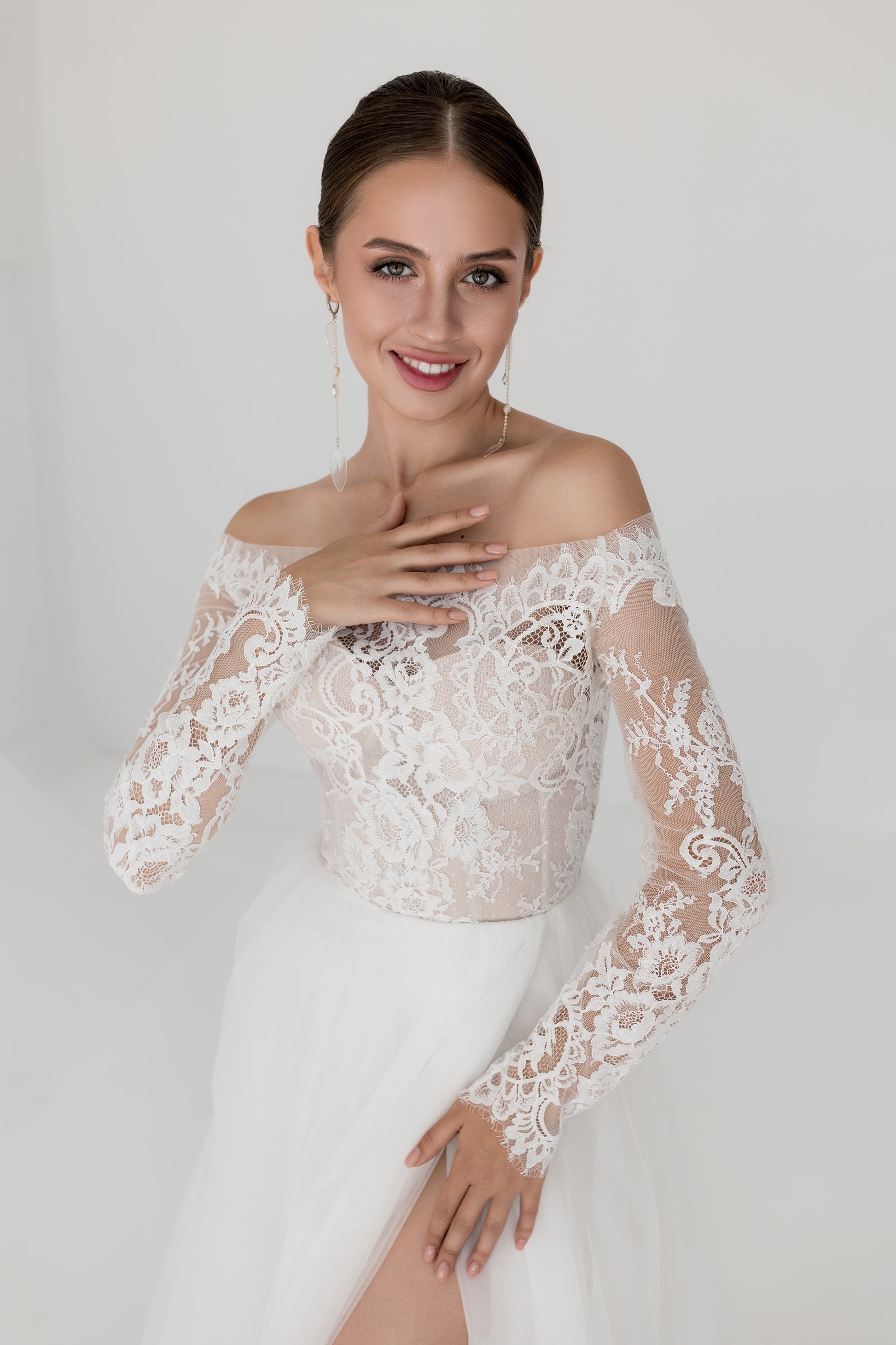 Lacy Off the Shoulder Tulle Wedding Dress MALMO | ETHEREAL BY OLIVIA