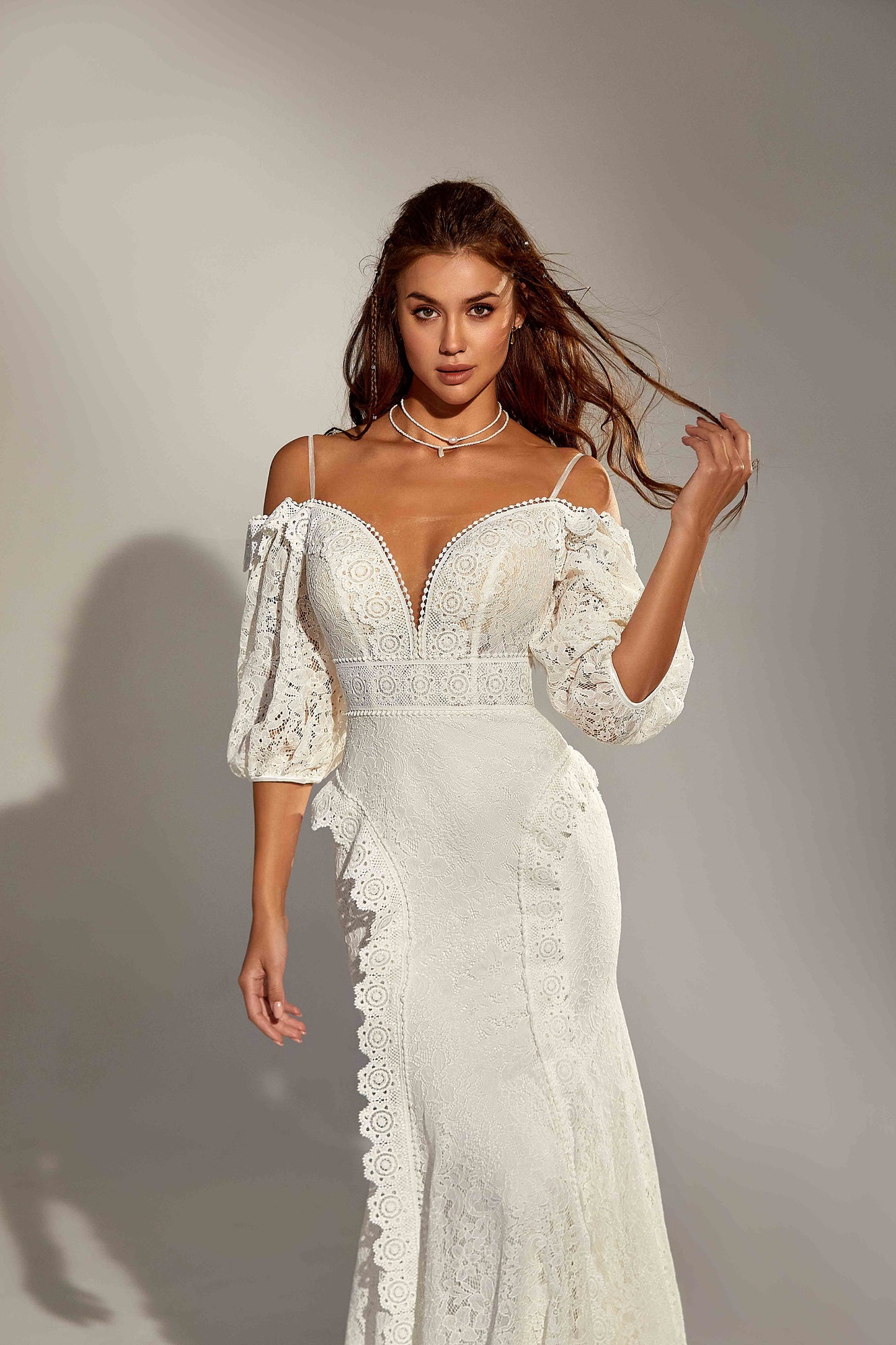 Boho Lacy Off the Shoulder Wedding Dress MURCIA | ETHEREAL BY OLIVIA