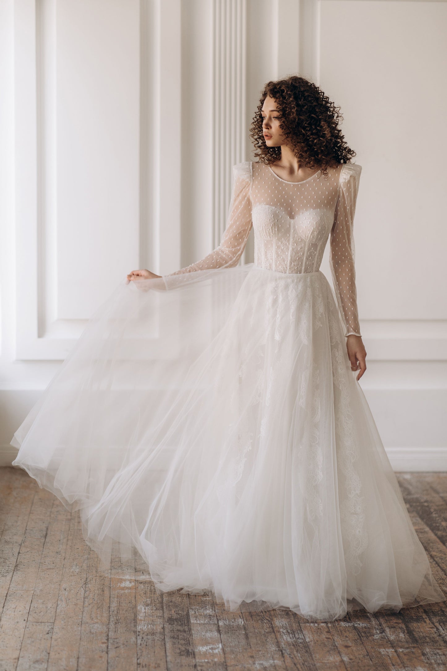 Feminine Lacy High Neck Wedding Dress ROME | ETHEREAL BY OLIVIA