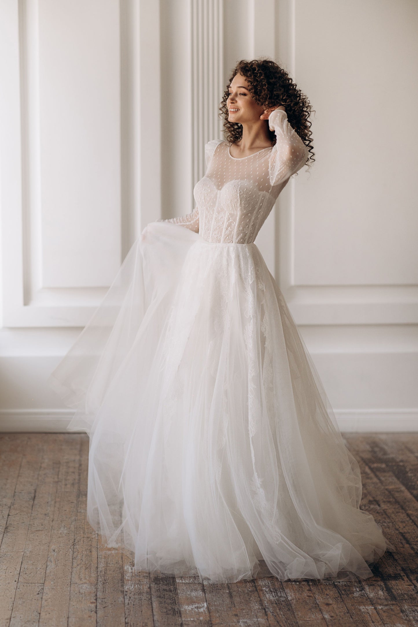 Feminine Lacy High Neck Wedding Dress ROME | ETHEREAL BY OLIVIA