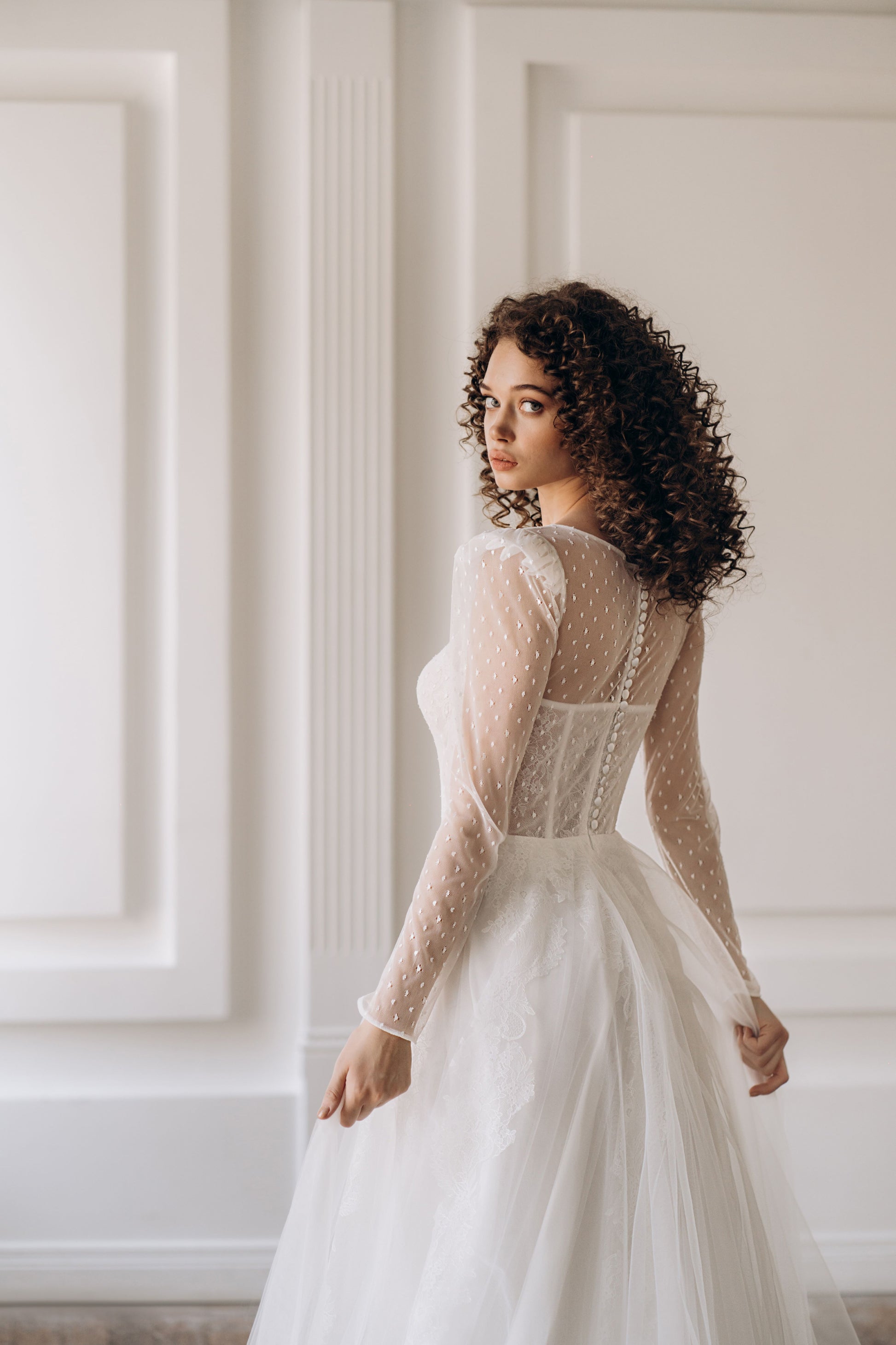 Feminine Lacy High Neck Wedding Dress ROME | ETHEREAL BY OLIVIA