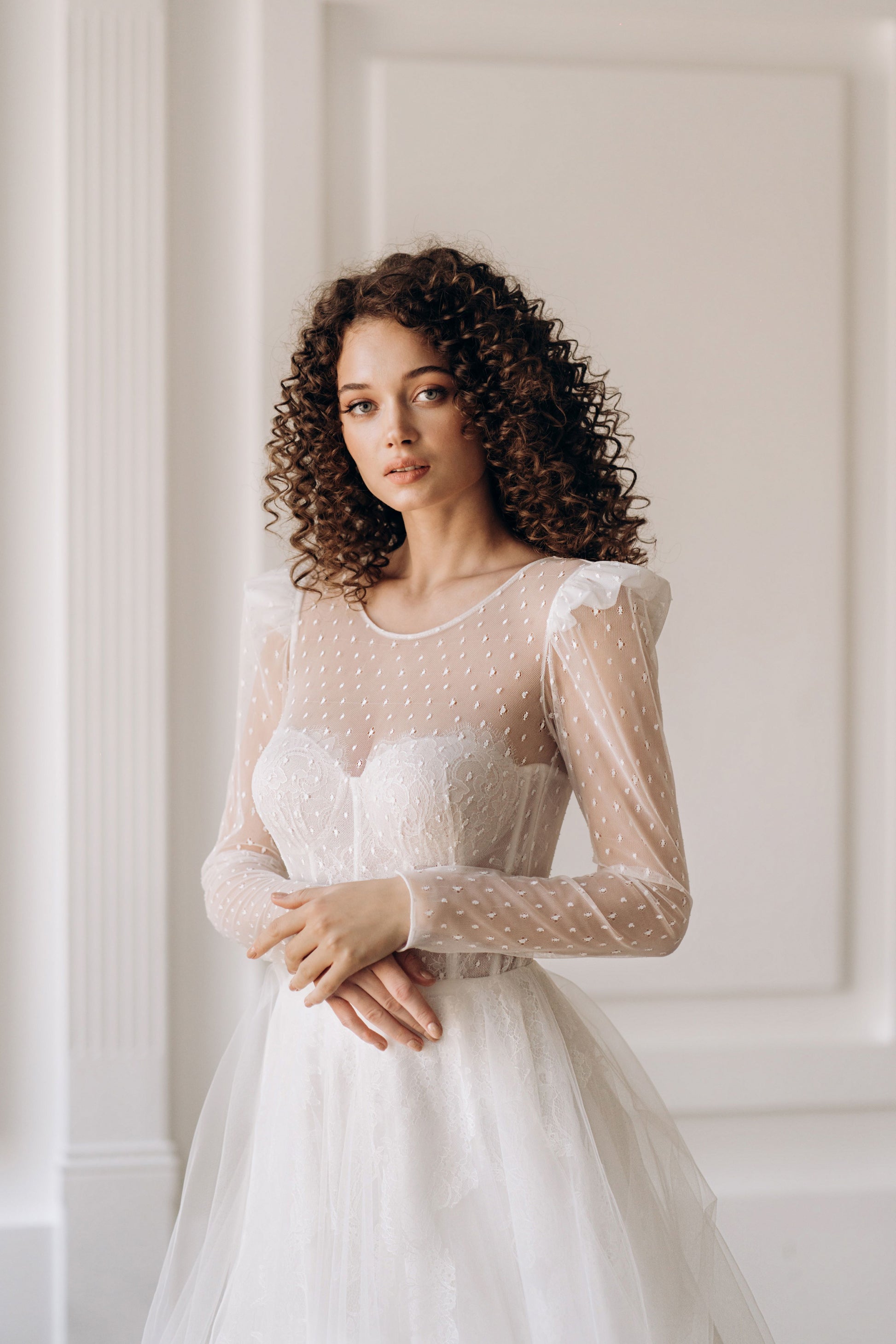 Feminine Lacy High Neck Wedding Dress ROME | ETHEREAL BY OLIVIA