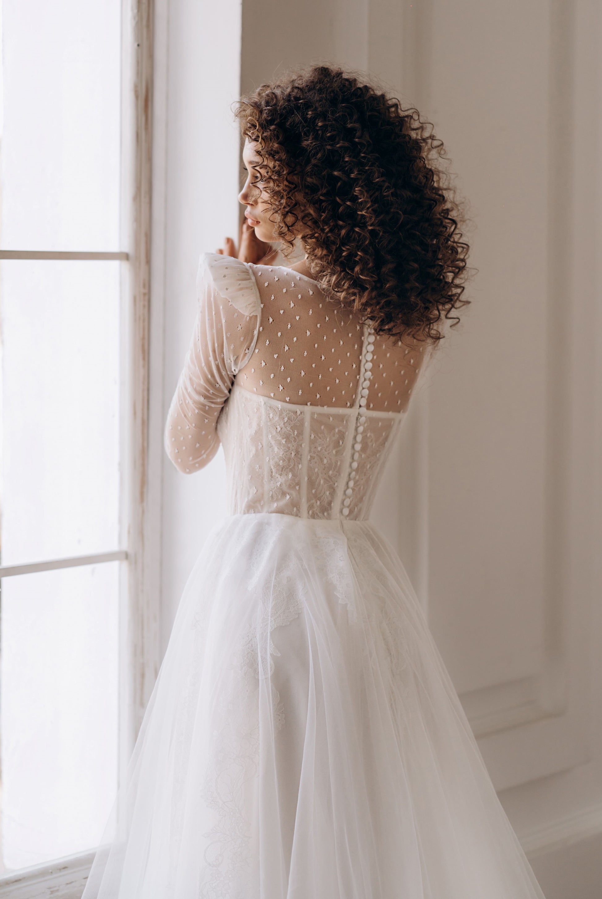 Feminine Lacy High Neck Wedding Dress ROME | ETHEREAL BY OLIVIA