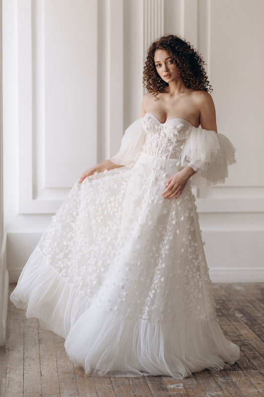 Floral Unique Strapless Wedding Dress SOFIA | ETHEREAL BY OLIVIA