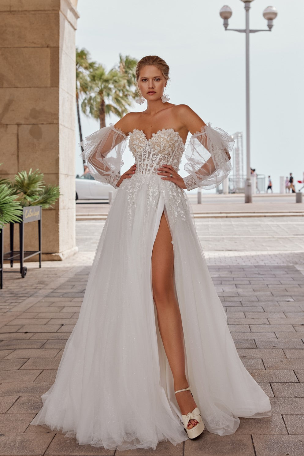 Classic Ball Gown High Slit Wedding Dress SOPOT | ETHEREAL BY OLIVIA