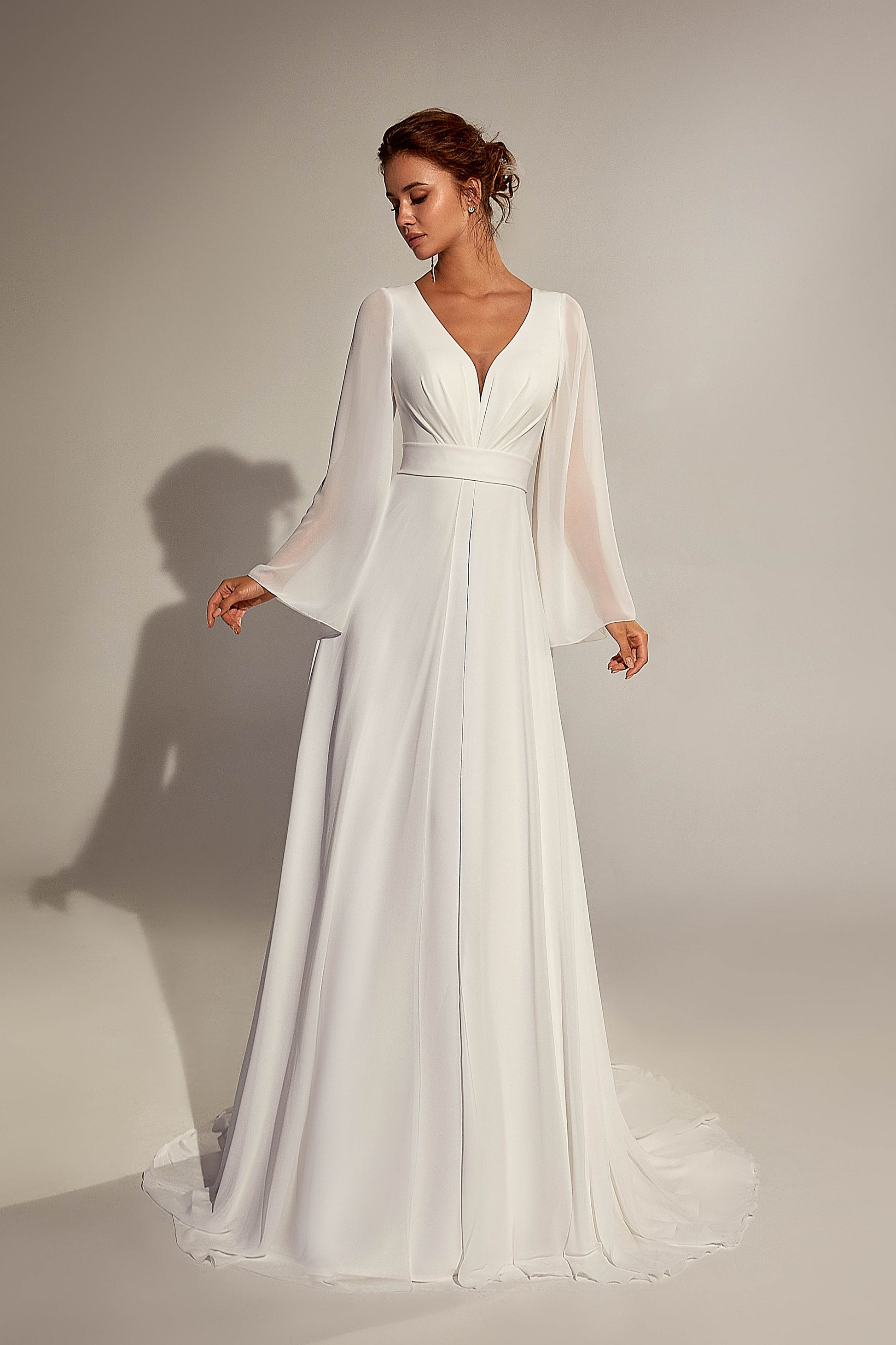 Modern V-Neck Long Sleeves Wedding Dress TALLINN | ETHEREAL BY OLIVIA