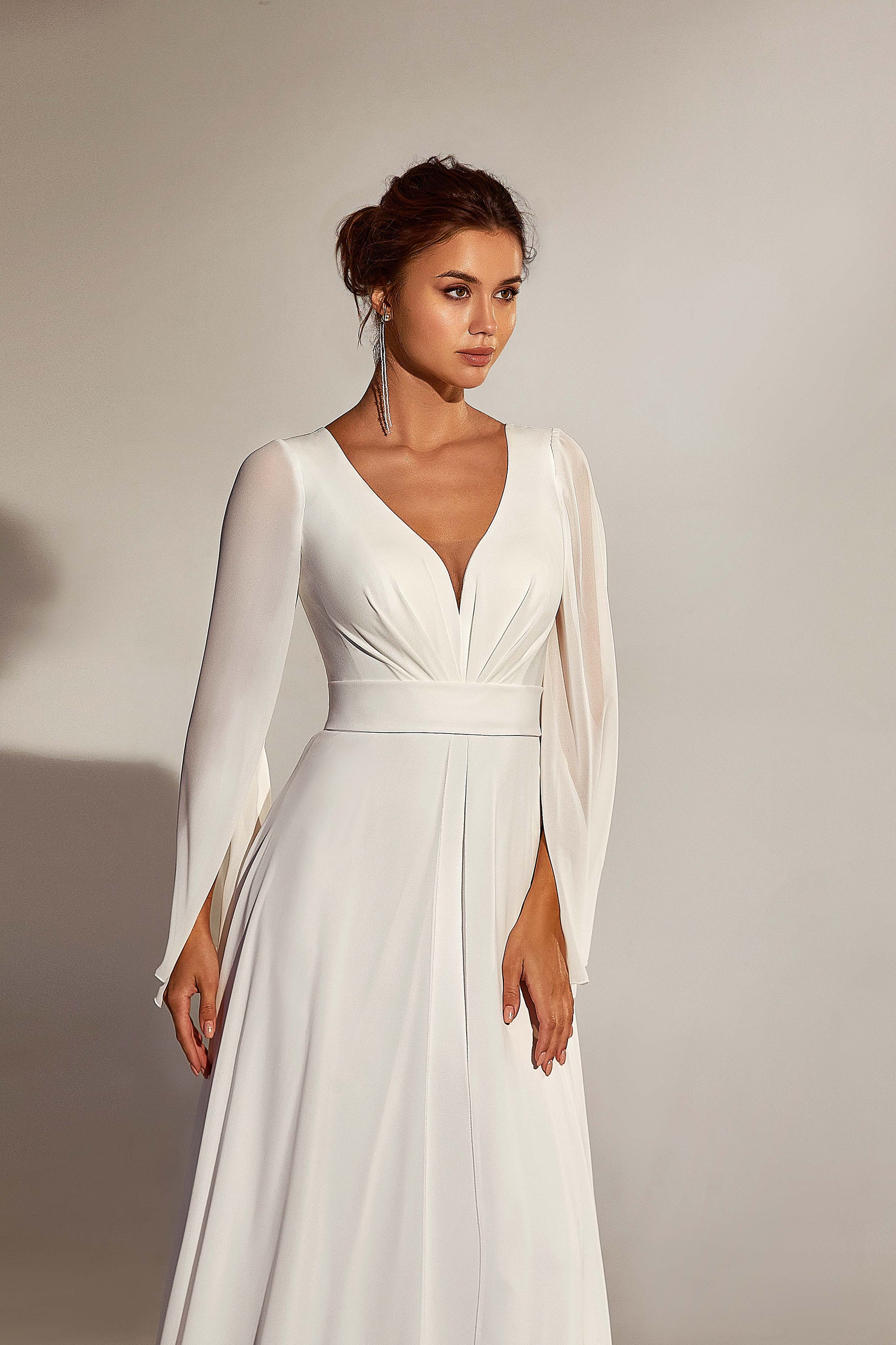 Modern V-Neck Long Sleeves Wedding Dress TALLINN | ETHEREAL BY OLIVIA